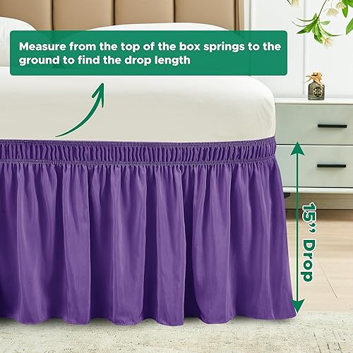 Vista 77 de Biscaynebay - Faldón envolvente matrimonial y matrimonial XL de 15 pulgadas, con volantes, elástico, ajustable, gris plateado, resistente a las Gris