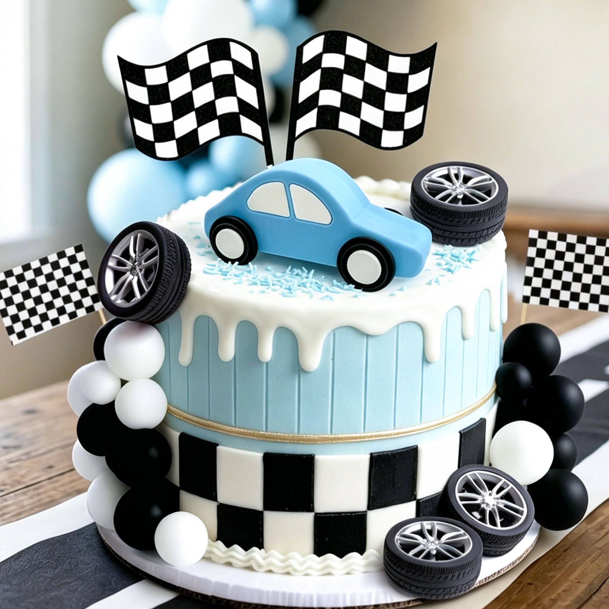 View 1 of [MISSING PARTS] Roaring Good Time Race Car Cake Topper
