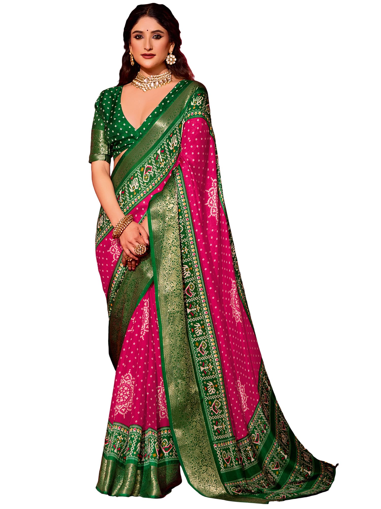 akhilam Women's Kanjivaram Patola Soft Pure Silk Sarees With Unstitched Blouse Piece-picture-56