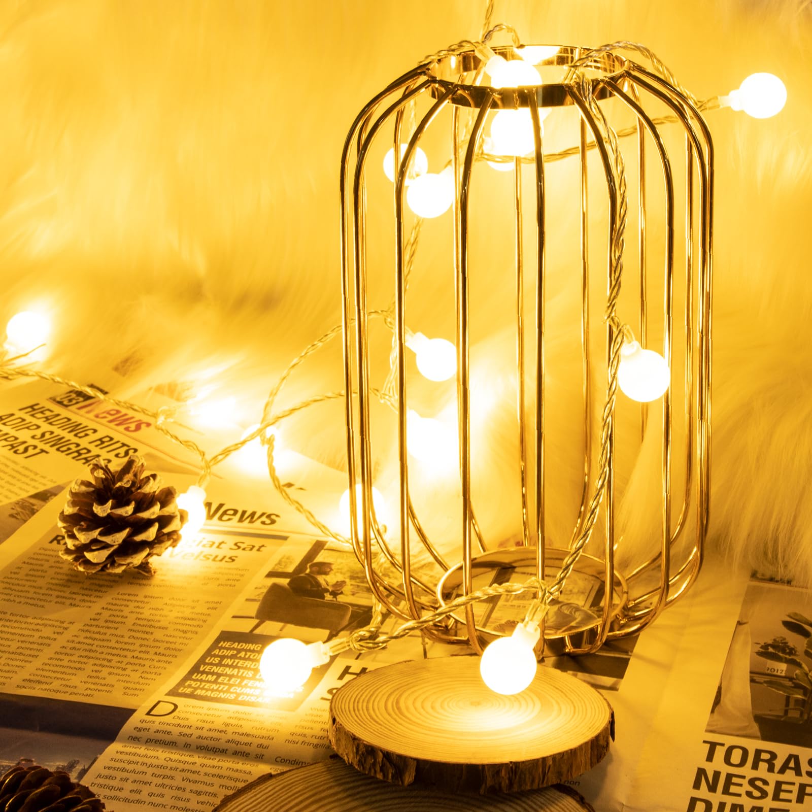 AGOTD Guirnalda Luces, Cadena de Luces 6M 40 LED, 2 Modos Bateria Cargada blanca cálida, Decorativas Guirnaldas Luminosas para exteriores, interiores, jardines, casas, bodas, Navidad (2 modos)