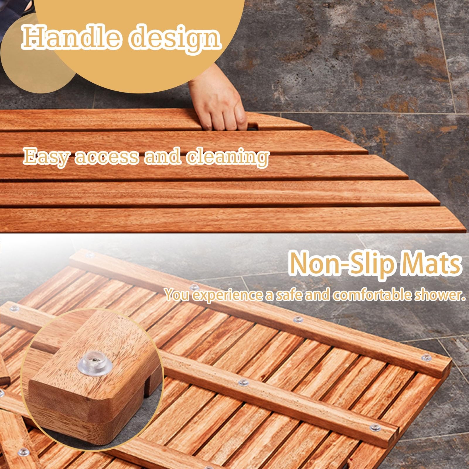 Alfombrilla de Ducha de Madera Natural Impermeable con Almohadillas Antideslizantes baño, Sauna, Piscina, jardín y Patio - 40 cm x 40 cm (15,7" x 15,7") -