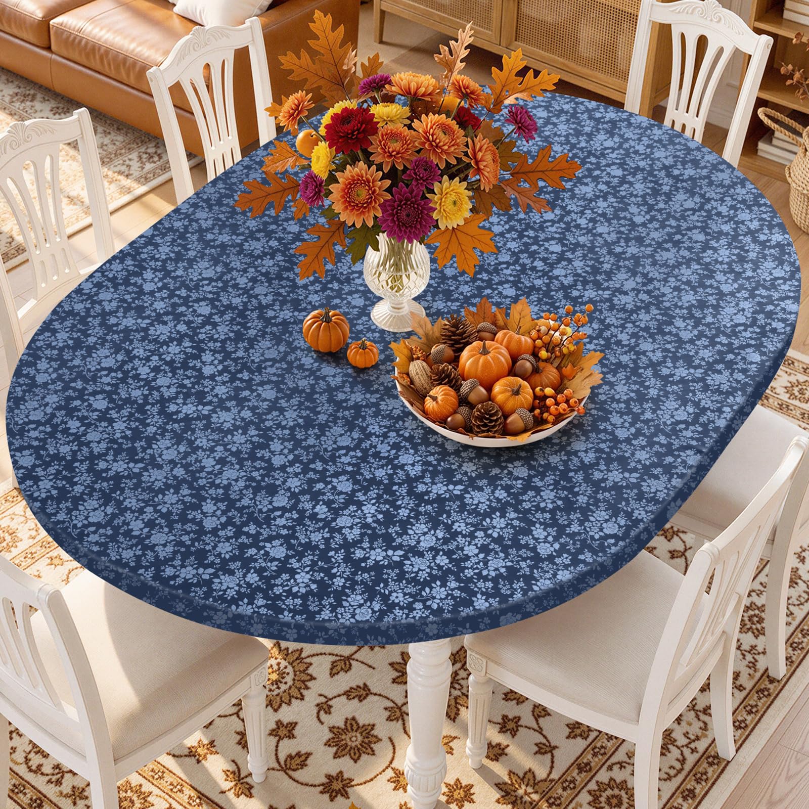 Smiry Waterproof Heavy Duty Vinyl Fitted Tablecloth for 48"-68" Oval Table