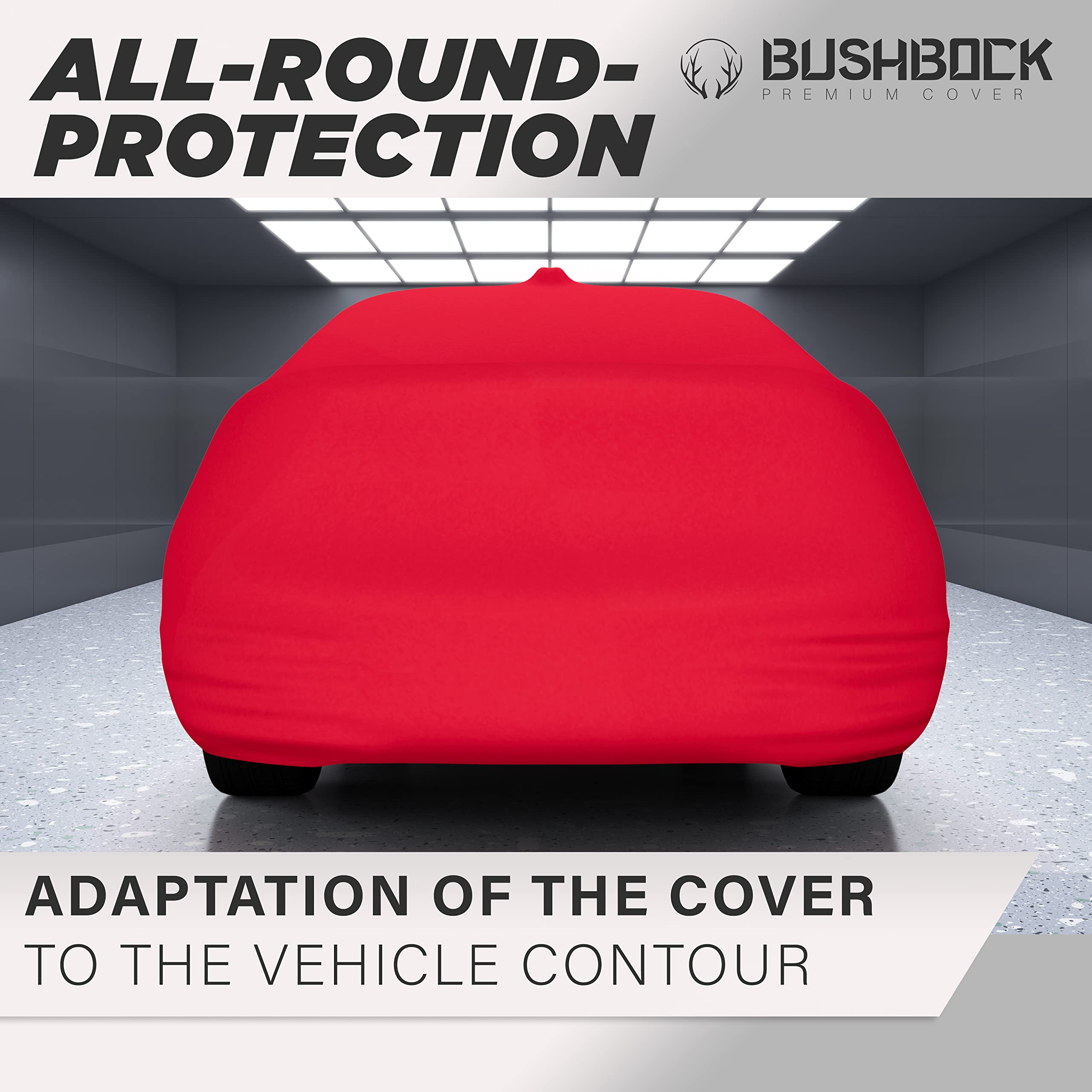 BUSHBOCK Premium Copertura per auto da interno compatibile con tutte le principali Car, Tessuto Elastico, Traspirante e Antipolvere, Morbido al Tatto (M, Rosso)