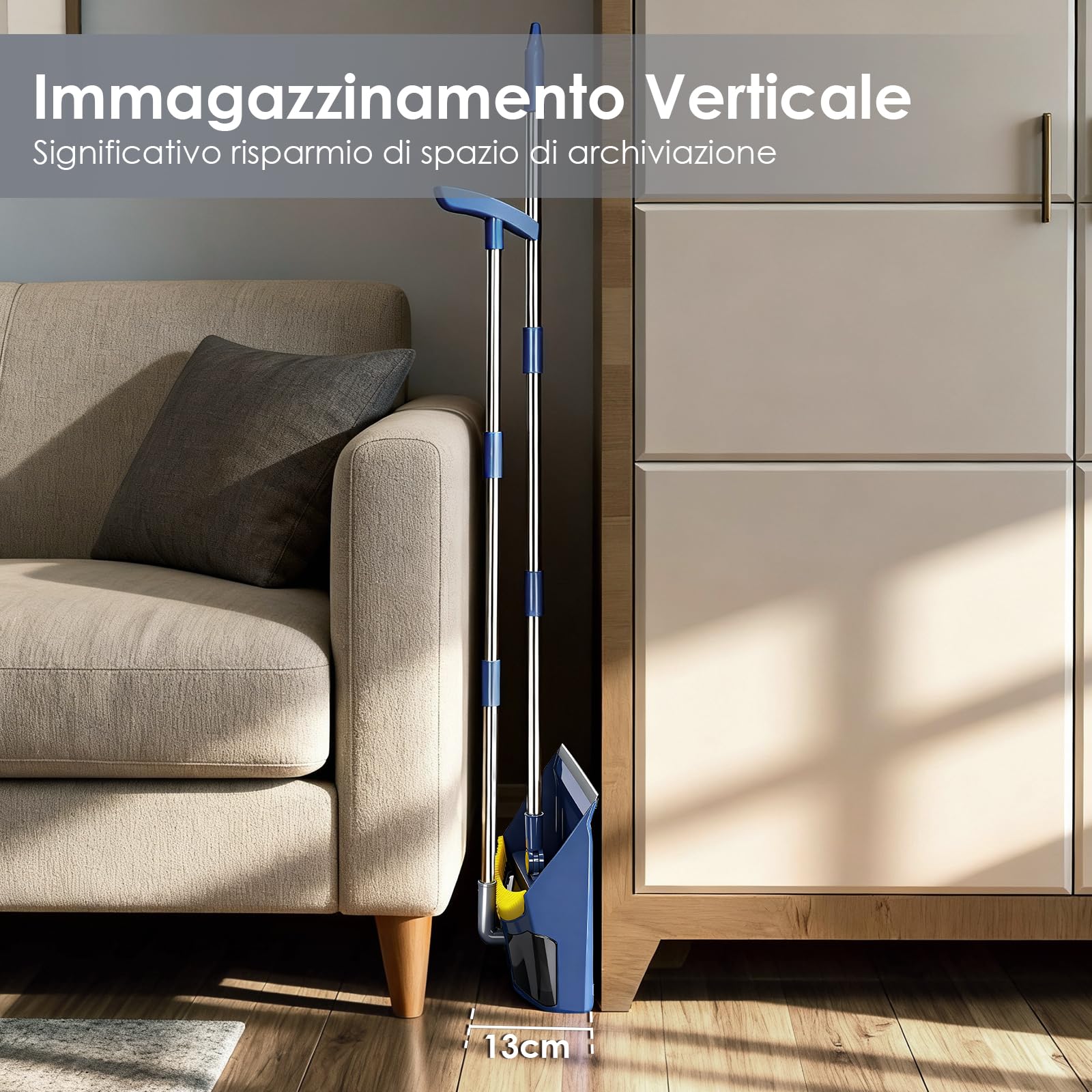 Masthome Verticale Set Scopa e Paletta Salvaspazio Manico Lungo Denti a Pettine Blu Scuro