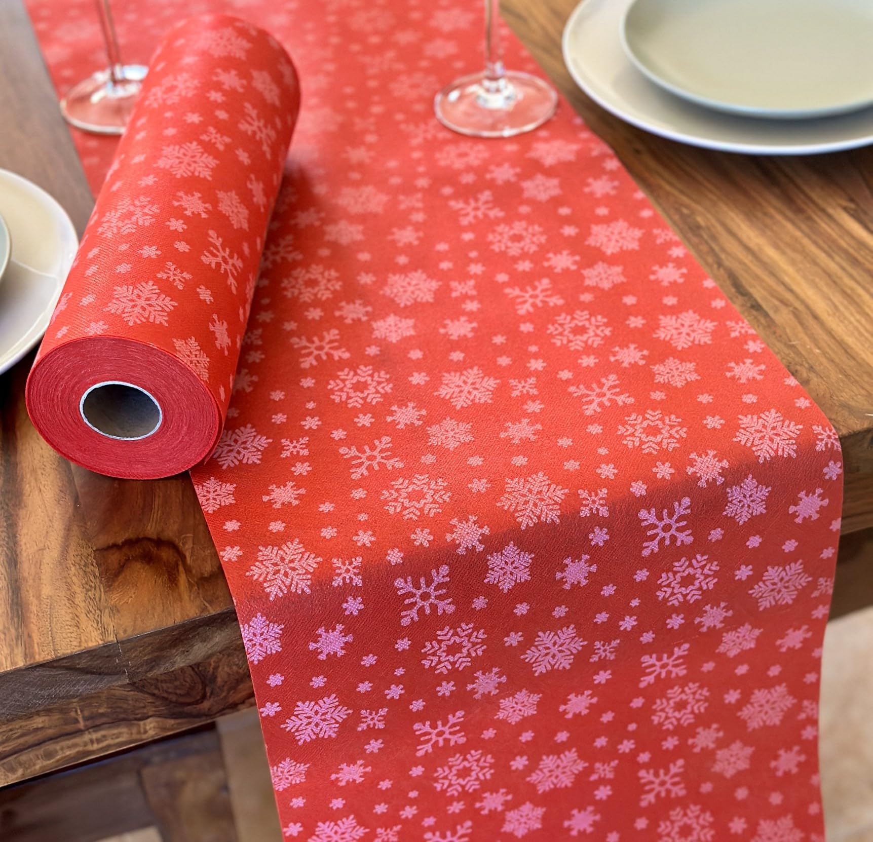 NATUARTE, Camino de Mesa Navidad, Rollo de Fieltro de 25 Metros x 30 centimetros, Decoracion de Mesa Navidad, Tela Decoracion Navidad, Cumpleaños, Tela Manualidades, Color Rojo y Blanco