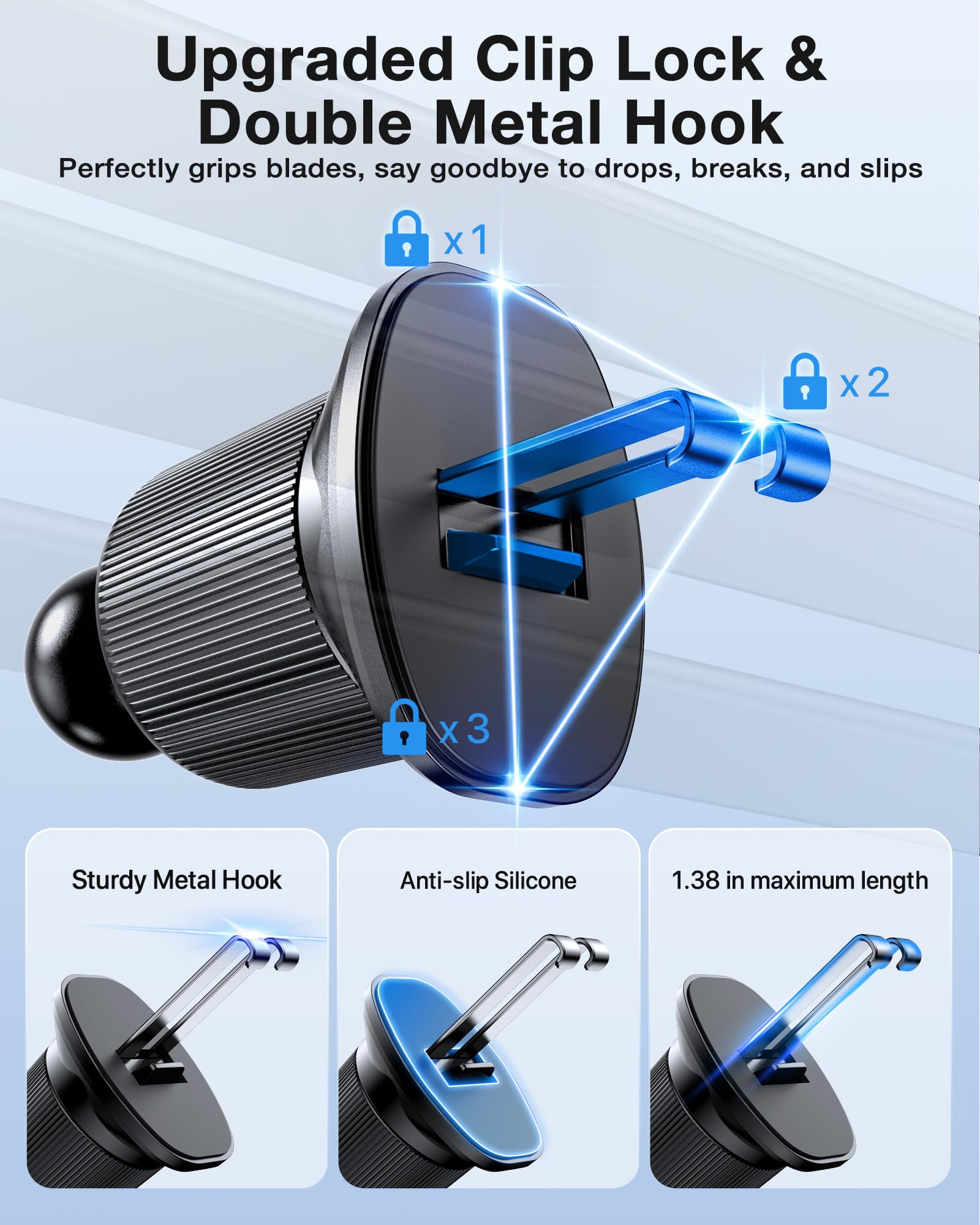 Miracase Phone Holders for Your Car with Metal Hook Clip, Air Vent Cell Phone Stand Car Mount, Universal Automobile Cradle for Garmin GPS Fit iPhone Android and All Smartphones, Matte Black 1 Pack view 7