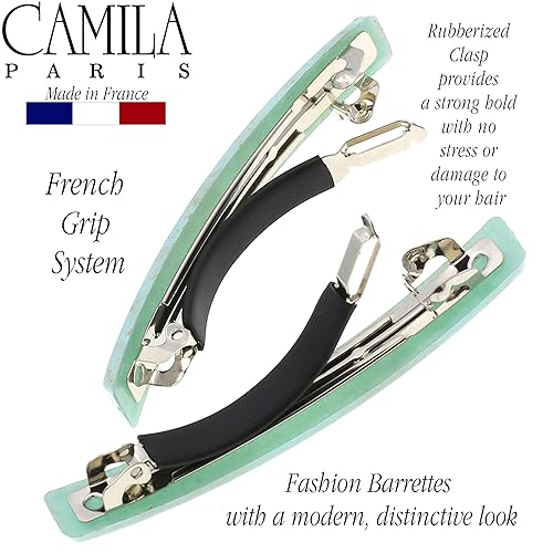 Miniatura 6 de Camila Paris CP3072 - Pinzas de pelo francés para niñas, juego de 2 pinzas de metal de goma color menta, agarre fuerte, antideslizantes, accesorios