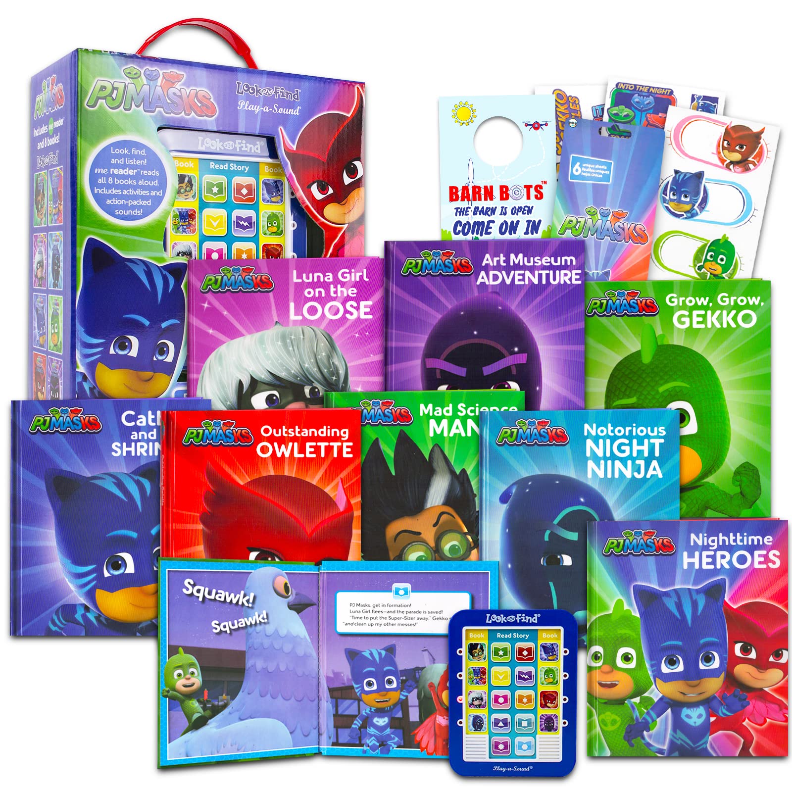 PJ Masks Me Reader, Electronic Reader, 8 Book Bundle ~ PJ Masks Books for Toddlers, Kids with Catboy, Owlette, Gekko and More with Stickers (PJ Masks Educational Toys)
