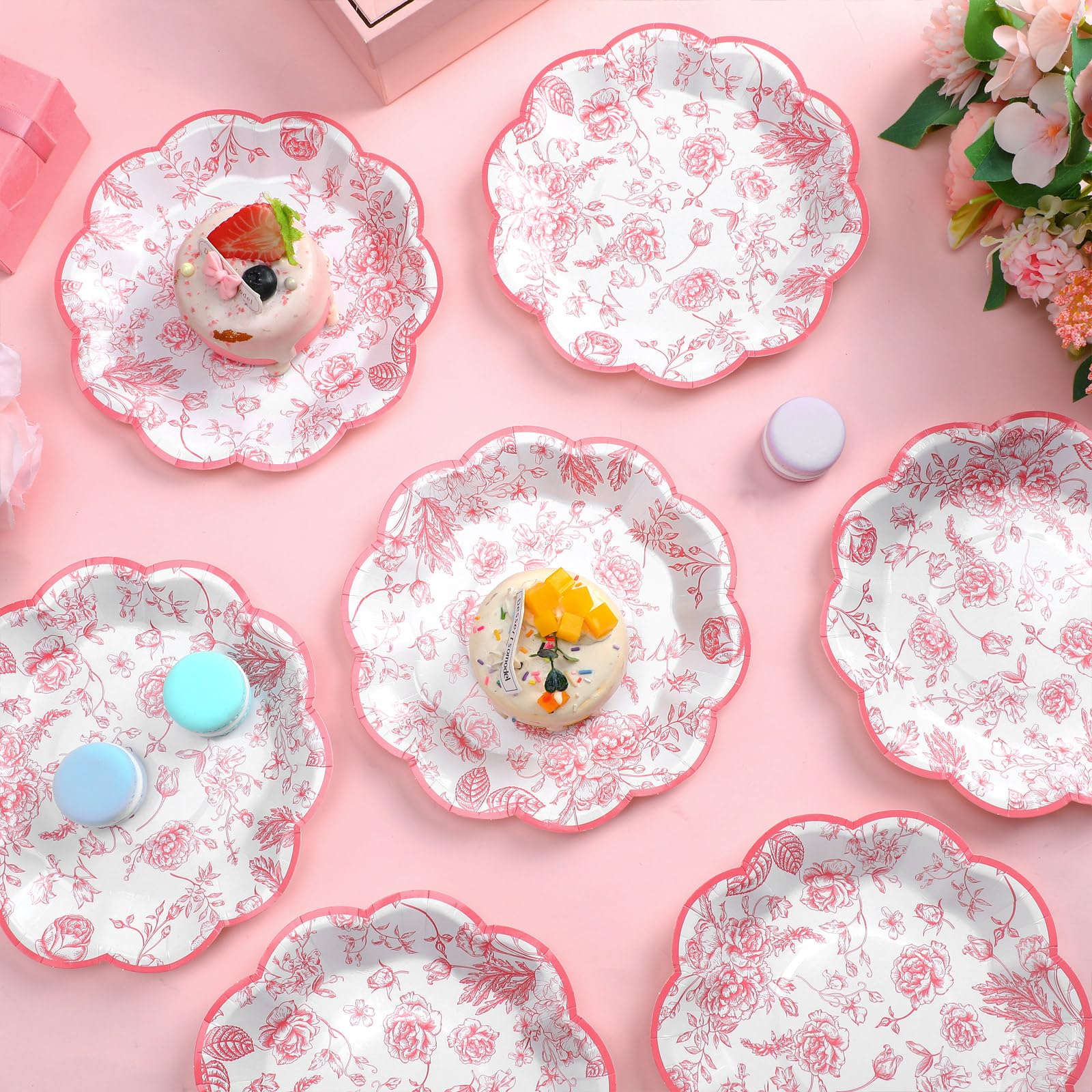 Amazon.com: Suttmin 100 Pcs Pink Floral Paper Plates Disposable