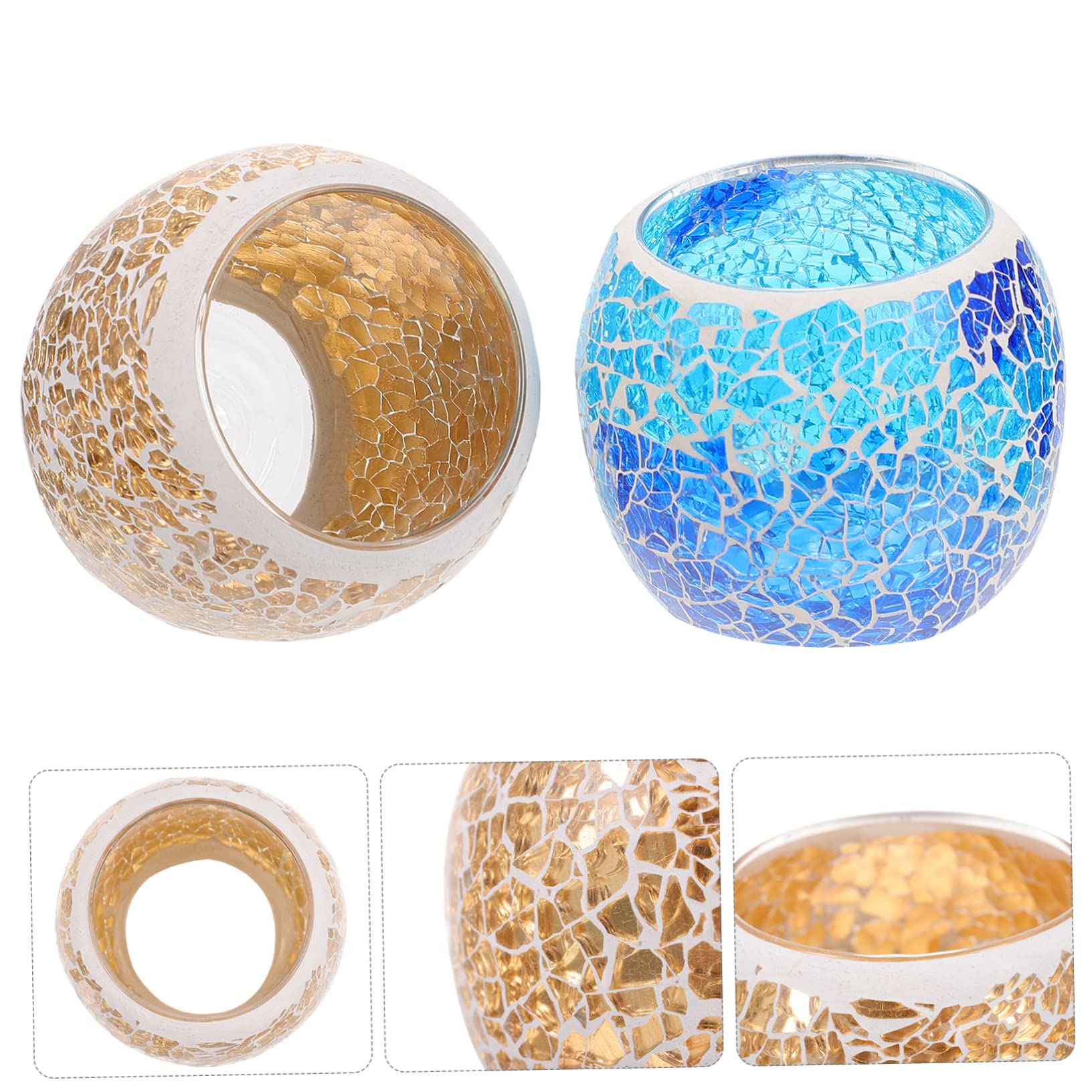 MAGICLULU 2 Sätze Mosaik-kerzenhalter Votiv- Klassischer Kerzenständer Kerzenhalter Aus Glas Runde Kerzenbecher Kerzenbrenner Kerzenhalter Duftkerzenhalter Blue 2 Stück * 2