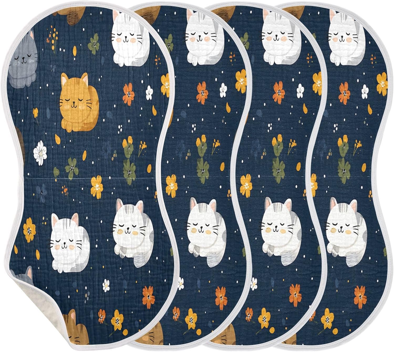 Pattern Cute Cartoon Cat Baby Burp Cloths -4Pcs Soft Absorbent Muslin Washcloths Bibs Face Towel for Newborn Boys Girls 22 x 11 Inch