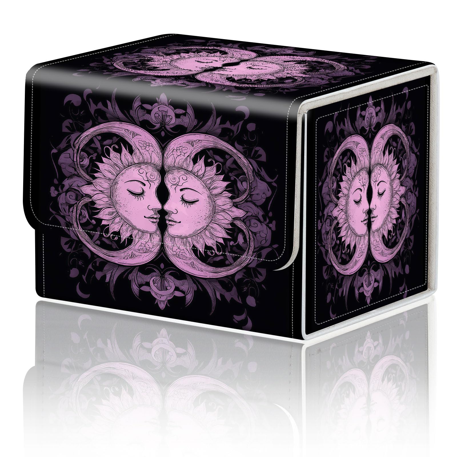 Card Game Storage Box for TCG Deck Box MTG Card Box Organizer Trading Card Case Commander Deck Box TCG Card Storage Box Magnetic Closure Creative Pattern Up to 200 Cards, Purple Sun And Moon โ image 1