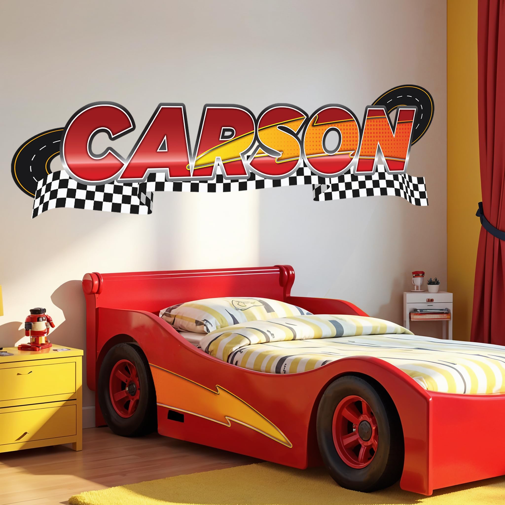 AdesiivoStudio Cars Custom Name Wall Decal - Wall Art Bedroom for Boy Room Decor - Personalized Custom Car Decal for Kids Bedroom - Unique Boys Room