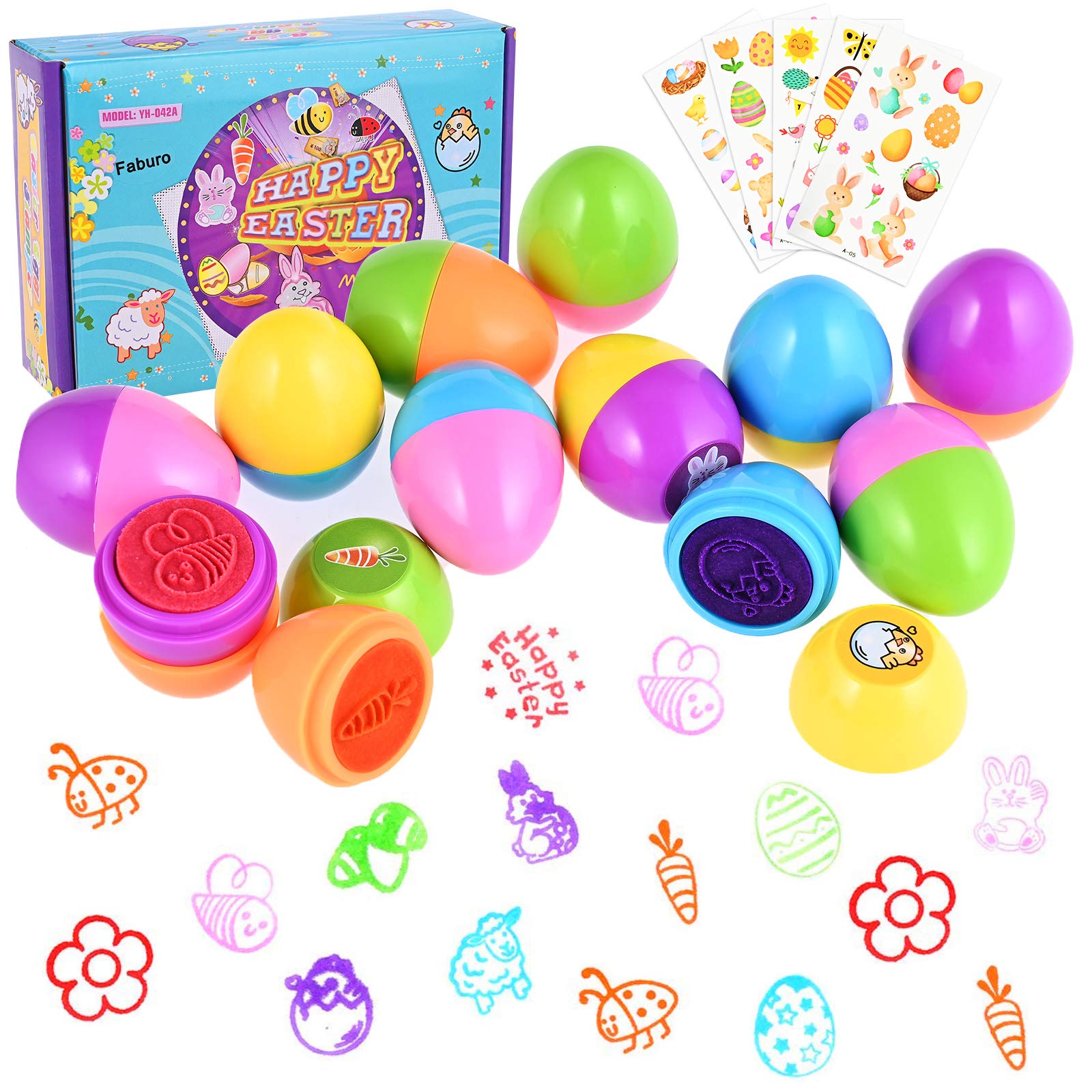 Faburo Set of 12 Easter Eggs Stamp Children Easter Self-Inking for Children