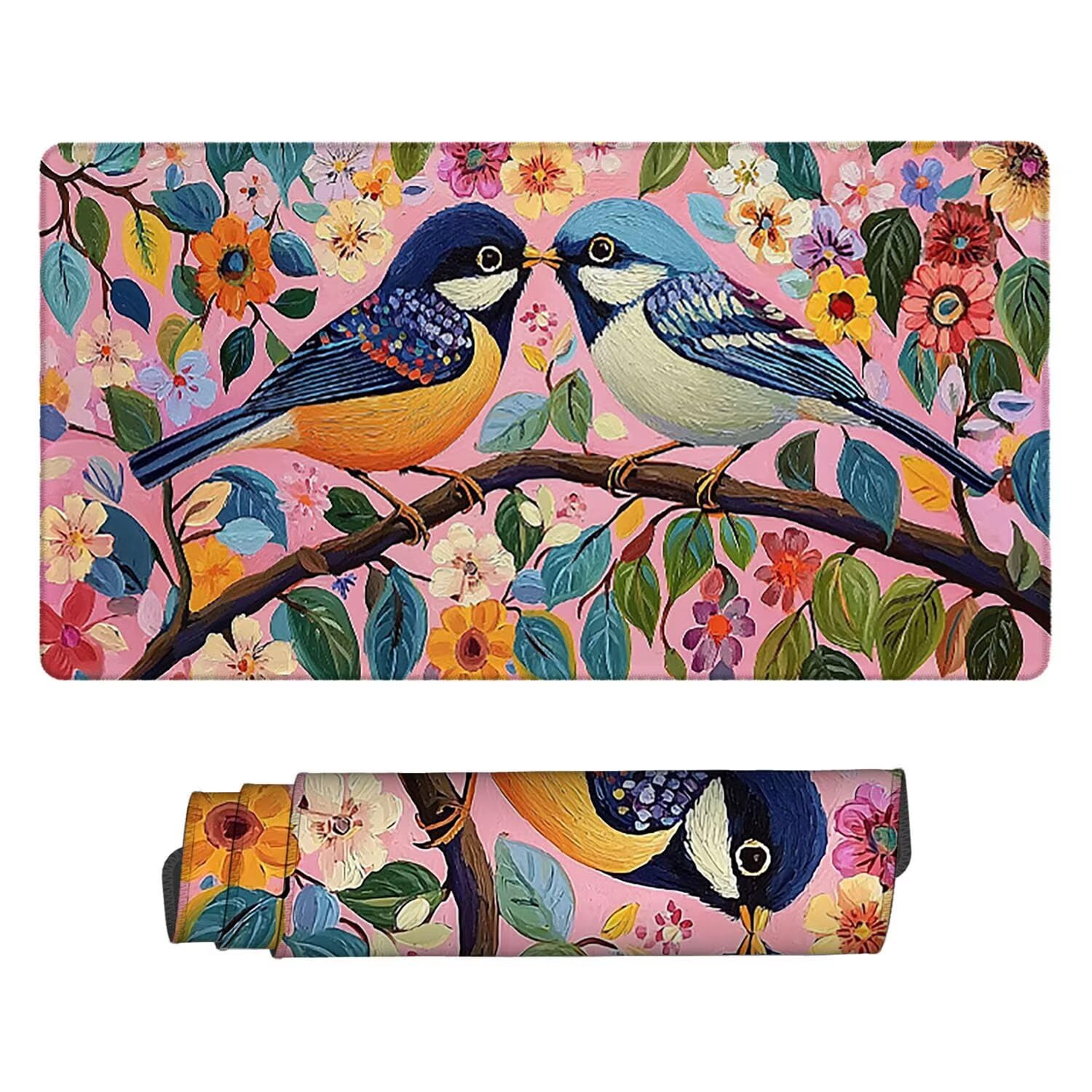 Podkładka pod mysz XXL, 1000 x 500 x 3 mm, gamingowa podkładka pod mysz z przyszytymi krawędziami, wodoodporna, z gładką powierzchnią, kolorowe ptaki, podkładka pod mysz do wszystkich typów myszy