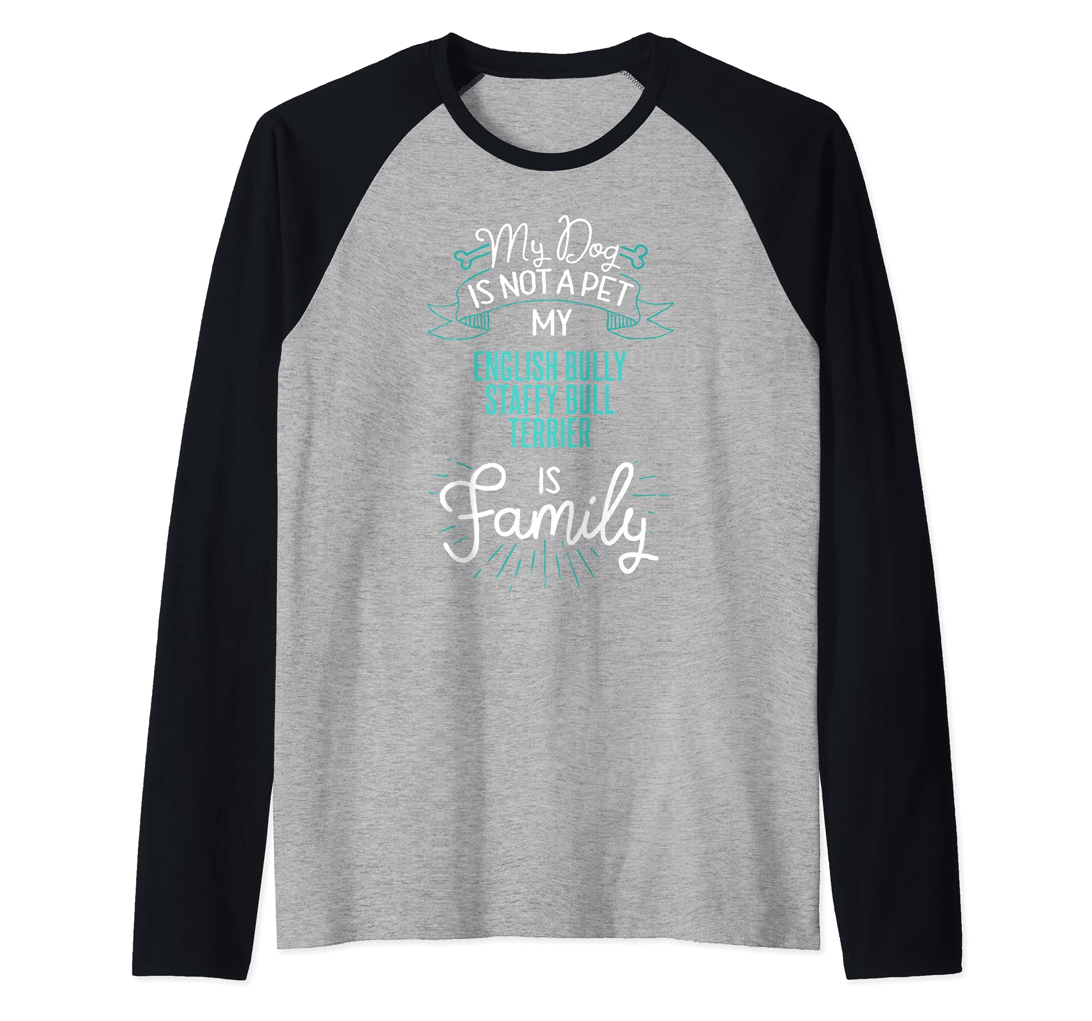Cute English Bully Staffy Bull Terrier Design Family Dog Raglan Baseball Tee, Black