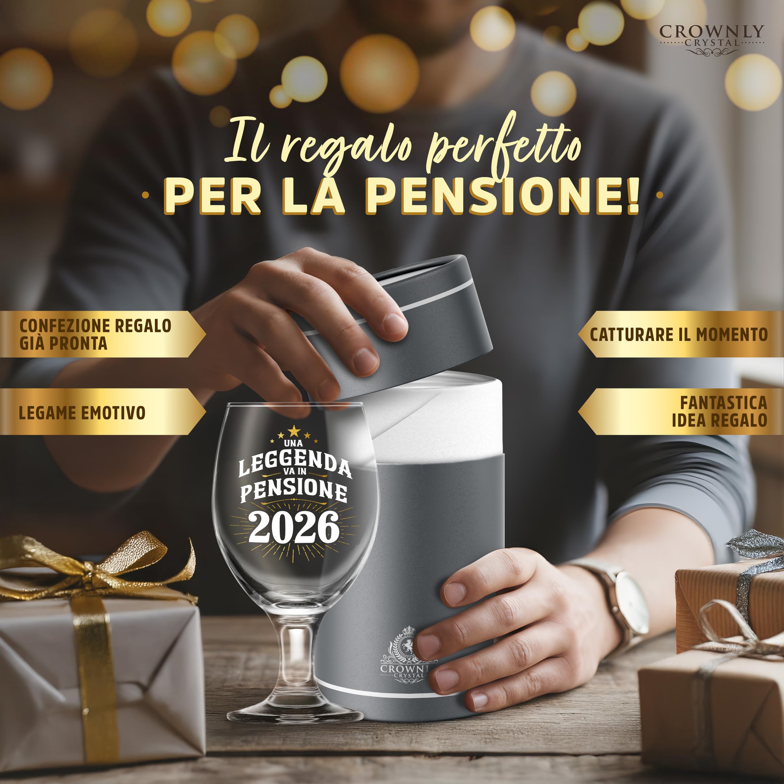 CROWNLY CRYSTAL Bicchiere Da Birra Personalizzato Regalo Pensione Uomo Con Scritta Una Leggenda Va In Pensione 2026 In Vetro Elegante Con Scatola Regalo Premium Per Festa Pensionamento