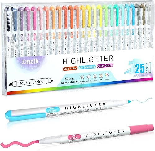 Resaltadores de doble punta con punta de cincel suave, paquete de 25 colores surtidos de secado rápido, juego de resaltadores pastel para diario