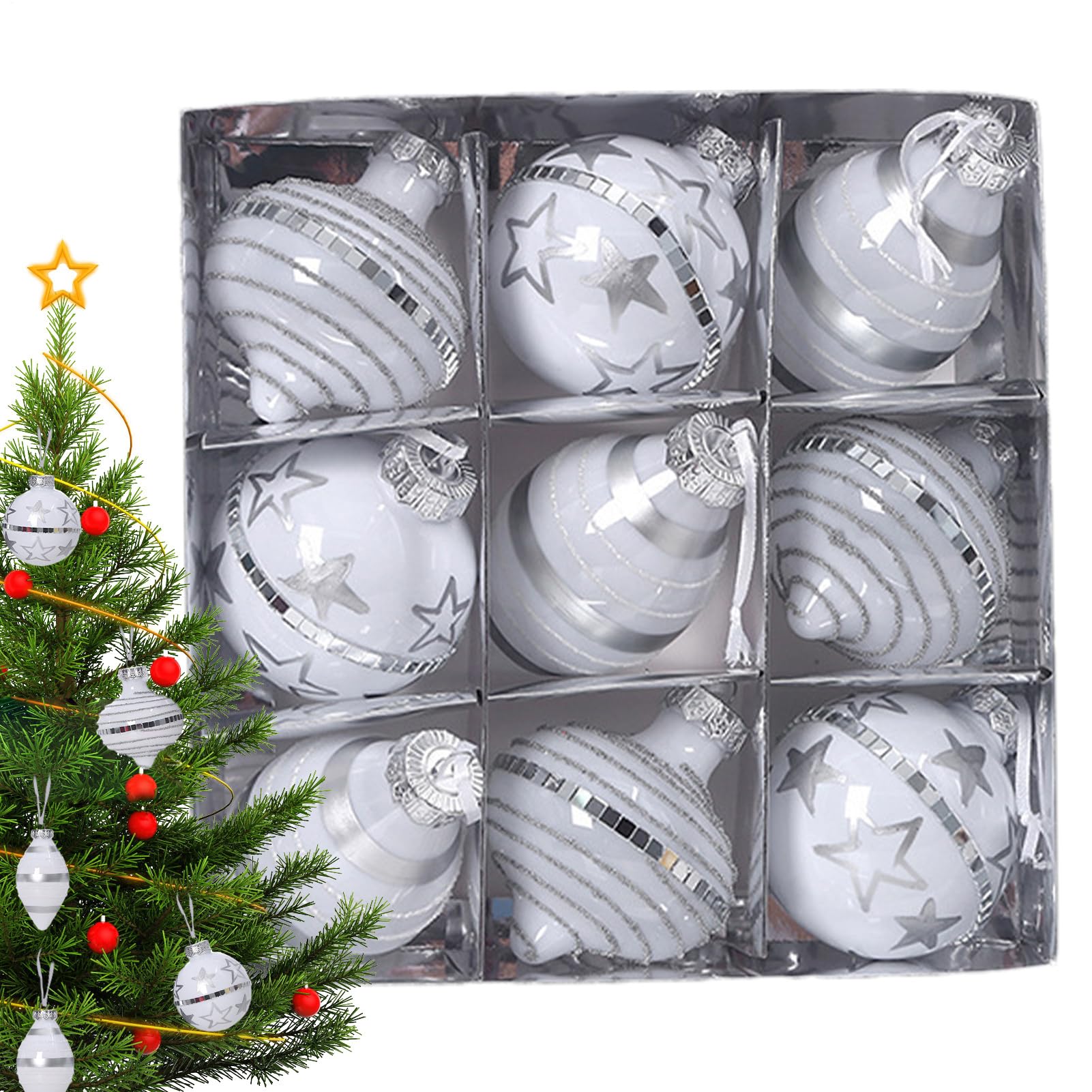 Boules de Noël pour arbre de prestige : ornements incassables haut de gamme de 8 cm (9 pcs)
