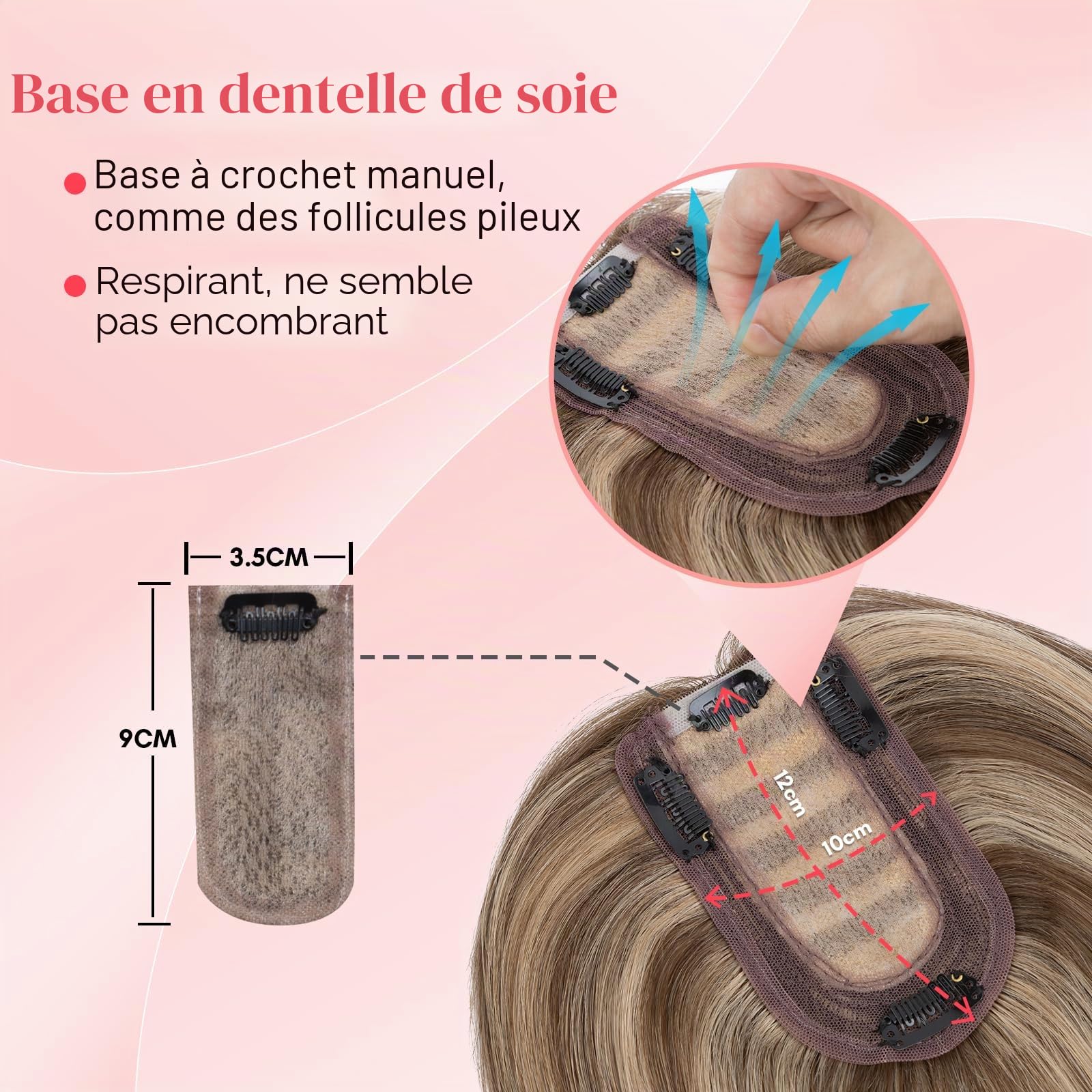 Elailite Volumateur Capillaire Femme Naturel a Clip Cheveux Naturel Toupet Humain (Base 10cm*12cm) 15cm 27g #4+27 MARRON CHOCOLAT MECHE BLOND FONCE