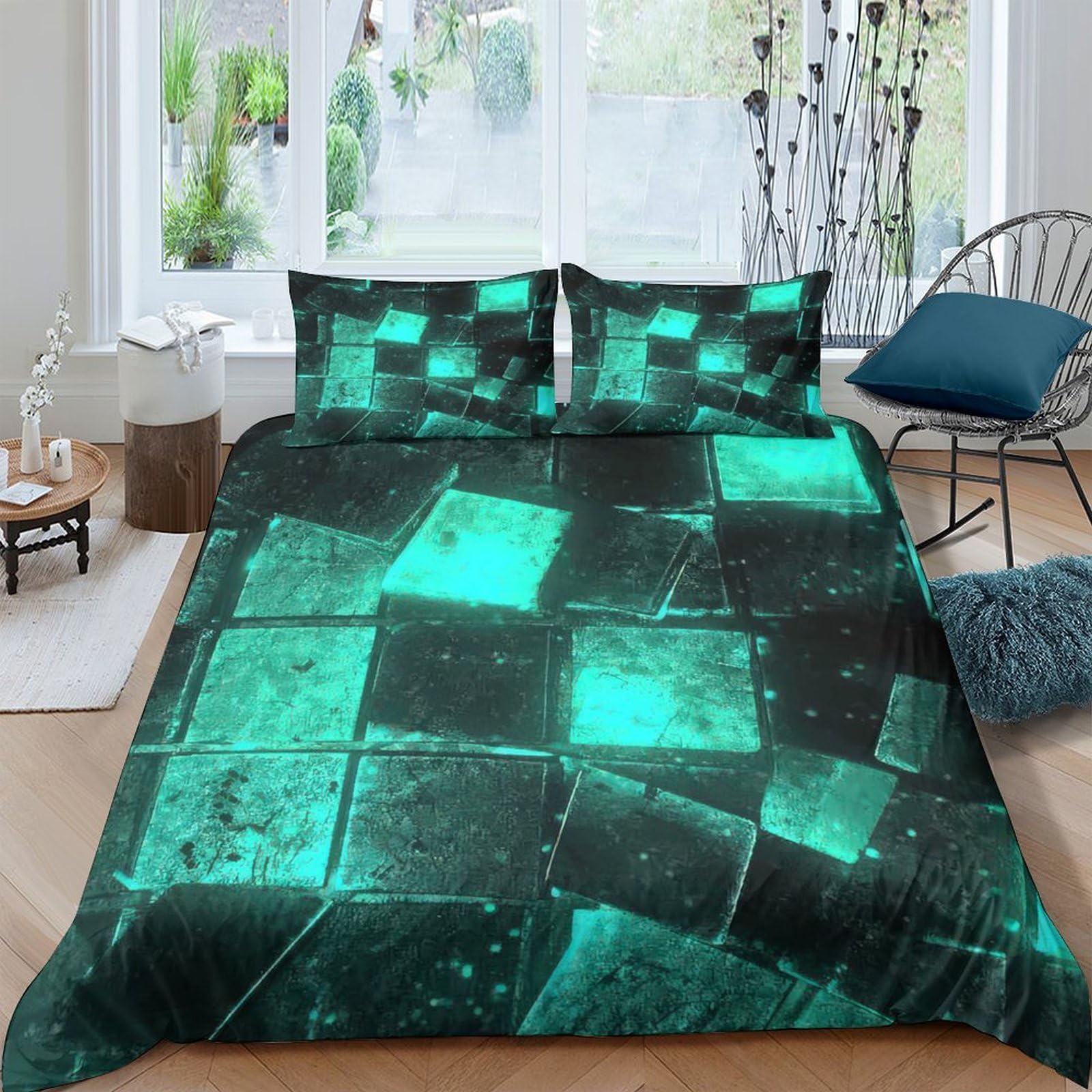 Ctjqhvkz Style-1 3D Printed Neon Geometric Fitted Sheet Microfiber Soft Breathable Mosaic Mattress Cover Bedroom Decor Single（135X200cm）