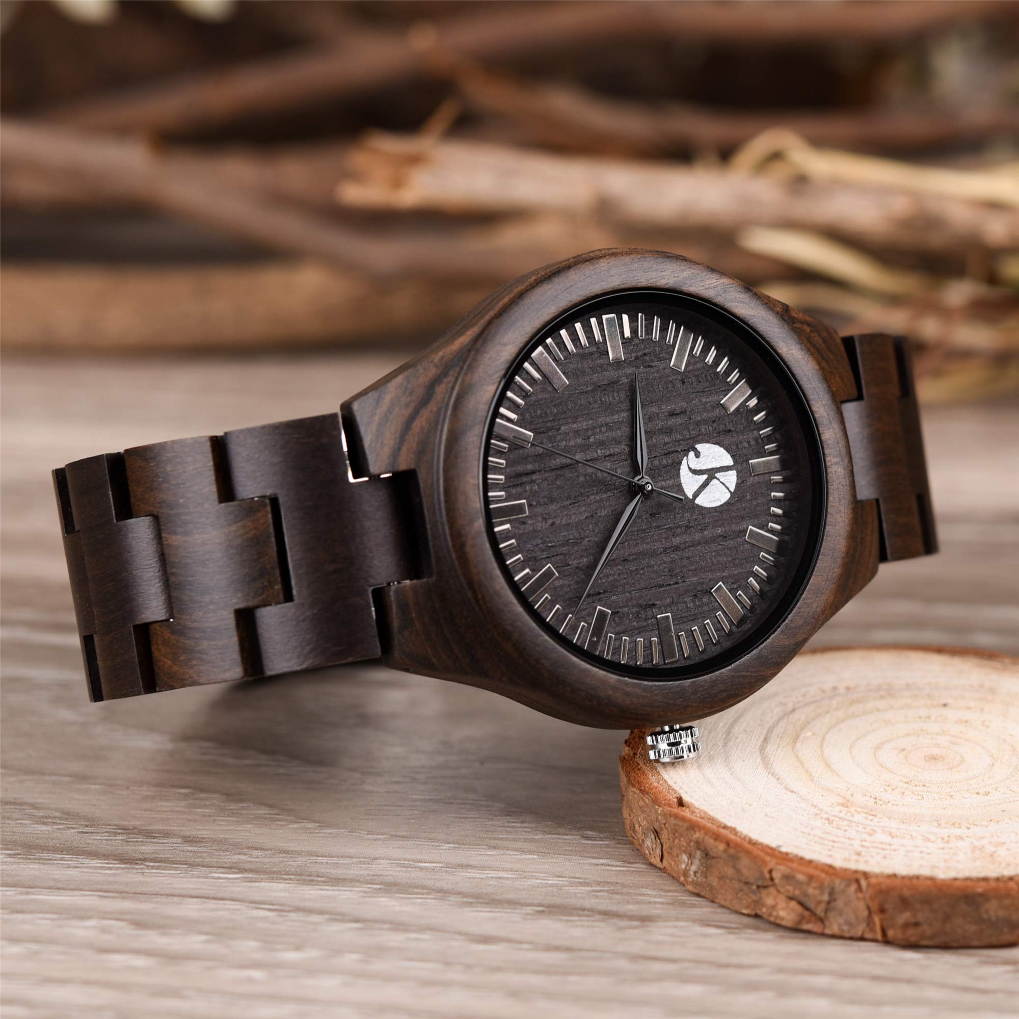 Kim Johanson Herren Ebenholz Armbanduhr *Dark Star* in Braun/Schwarz mit Einem Gliederarmband Handgefertigt Quarz Analog Uhr inkl. Geschenkbox