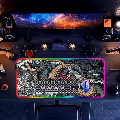 Miniatura 7 de Alfombrilla de mouse RGB Dragon LED para juegos, alfombrilla de mouse grande para PC, computadora portátil y alfombrilla de teclado para escritorio