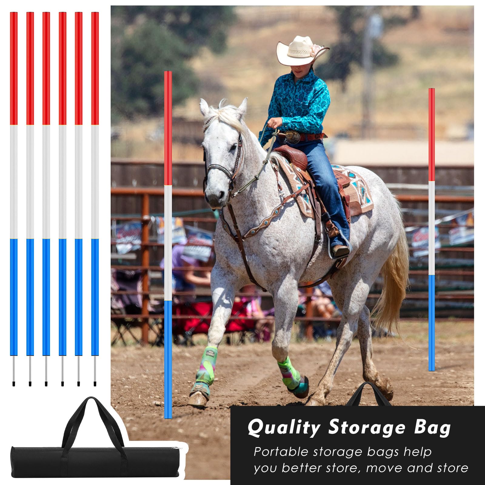 Arrowbash 6 Pcs 6FT Pole Bending Poles for Horses, Adjustable Equestrian Sports Training Equipment for Horses, Agility Poles for Soccer Football Dog