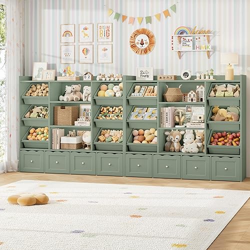 Miniatura 3 de HITHOS Organizador de almacenamiento de juguetes para niños de 55 pulgadas de ancho, caja de juguetes grande con estantería, baúl de juguetes con 3