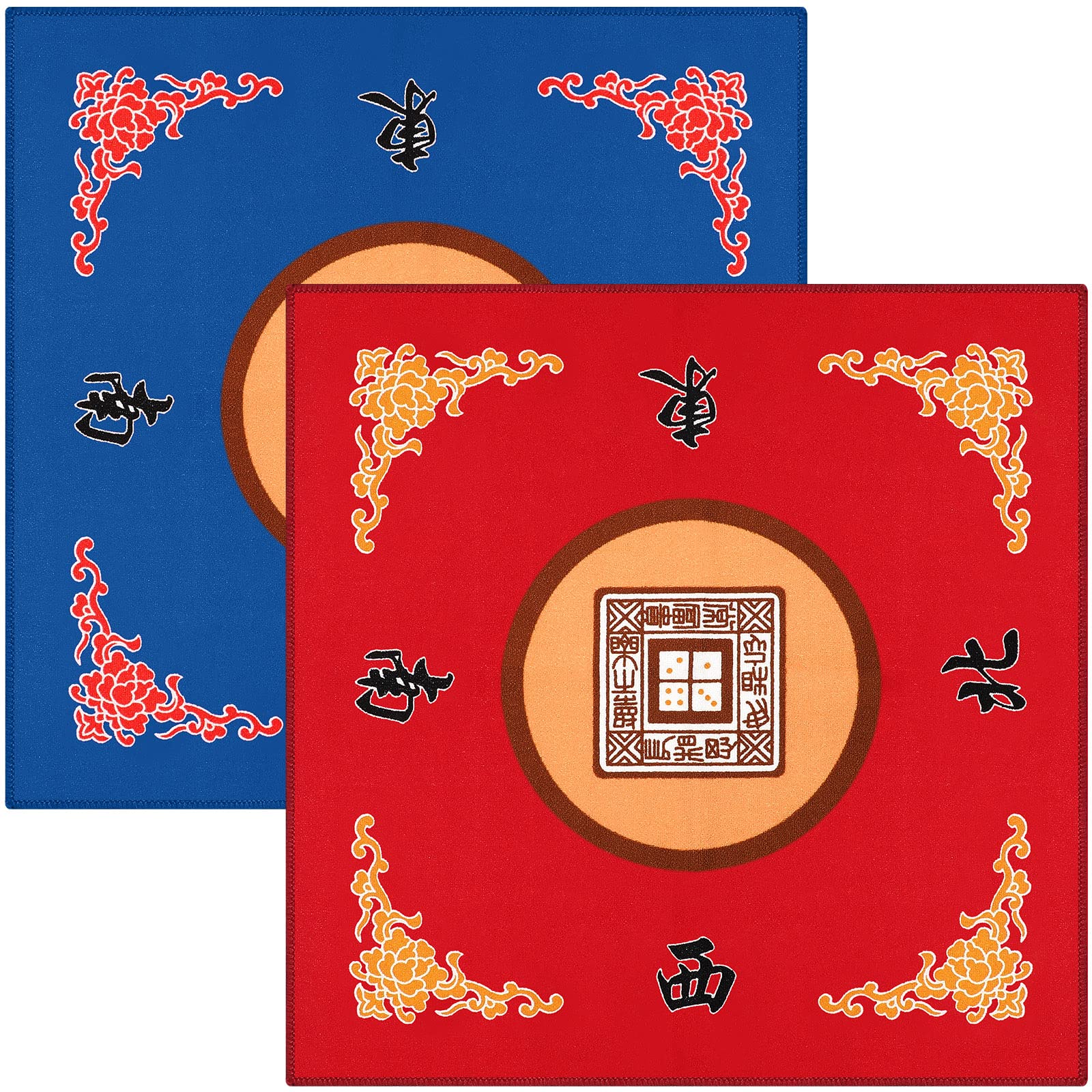 2 Pcs Universal Mahjong Mat, Mahjong Table Cover Slip Resistant Mat Table Reduction Pad for Game, 30.7 x 30.7 Inches(Blue, Red)