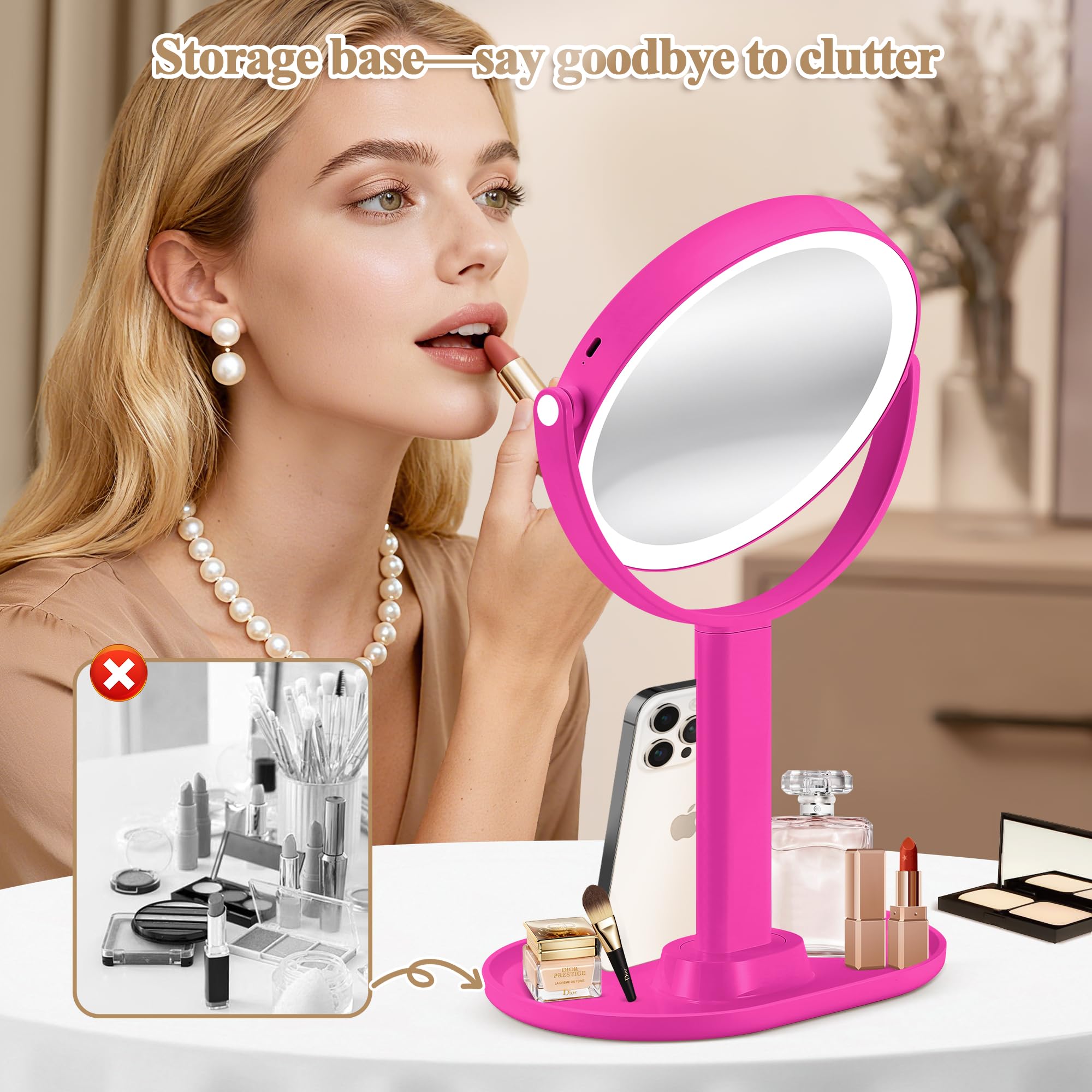 MOMOKUBA Makeup Mirror with Lights, Double Sided 1x/20x Magnifying Mirror with Light - Image 2