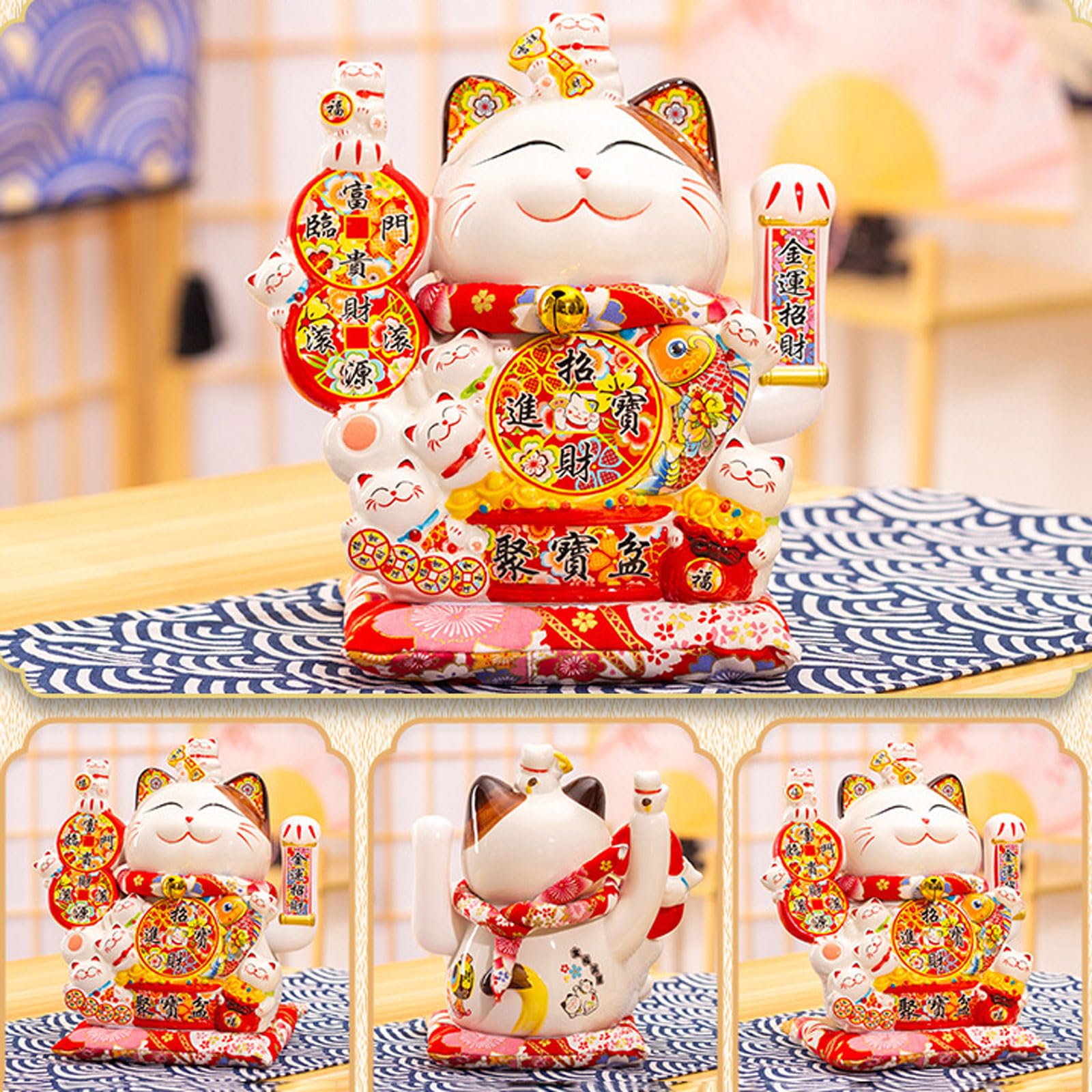 Gato De La Suerte De CeráMica,Afortunado Gato,Maneki Neko De CeráMico,Porcelana Gato De La Suerte,Gato Chino De La Suerte,DecoracióN,DecoracióN,SíMbolo De RiquezaPara DecoracióN del Coche