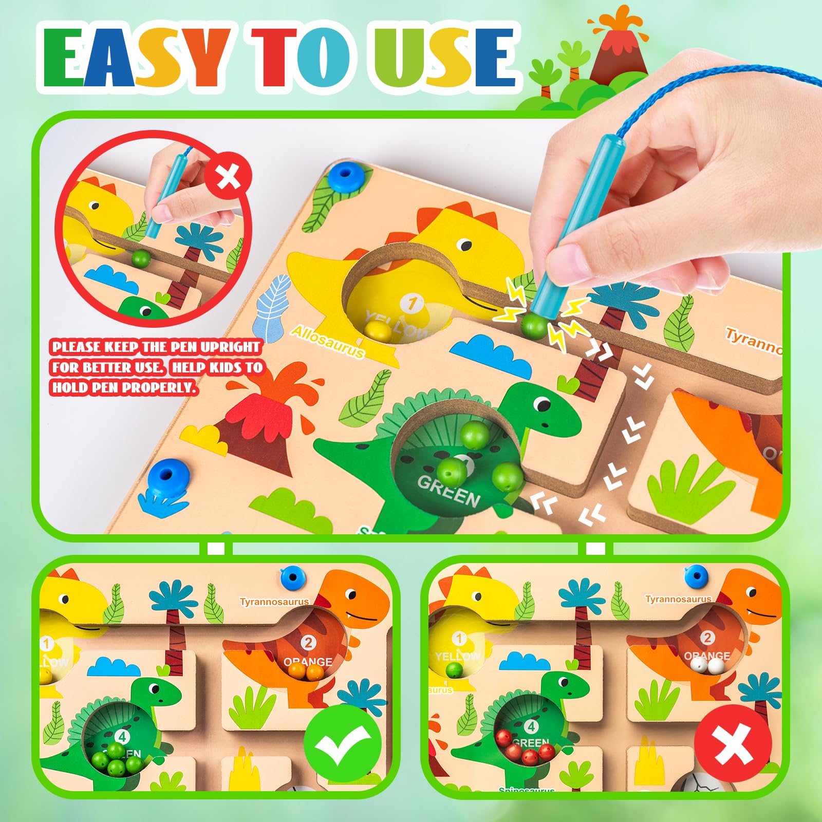 Labirinto Magnetico Giochi Montessori, Commodum Giochi Montessori Bambini, Colori e Numeri Gioco di Abbinamento, Puzzle Bambini, Dinosauro Gioco Bambini, Regalo per Bambini 3 4 5 6 Anni
