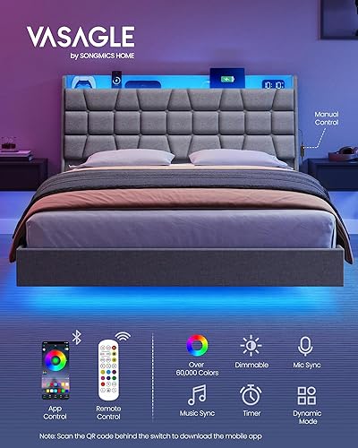 Miniatura 9 de VASAGLE Base de cama de metal de tamaño matrimonial con cabecero, estribo, no necesita somier, almacenamiento debajo de la cama, estilo vintage