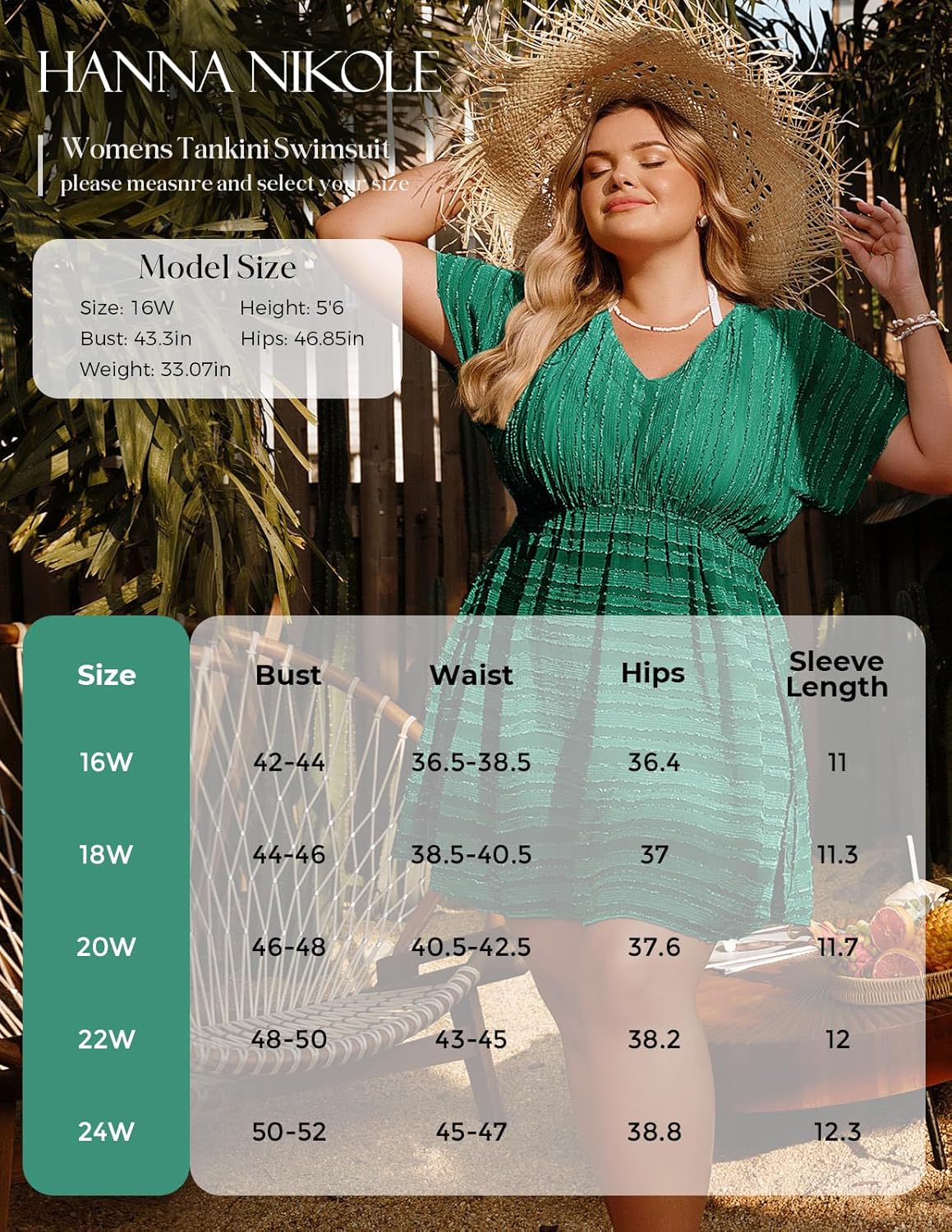 Hanna Nikole Plus Size Swimsuit Coverup, Textured Striped Elastic Waisted Coverups, V Neck Side Split Beach Cover Up - Image 6