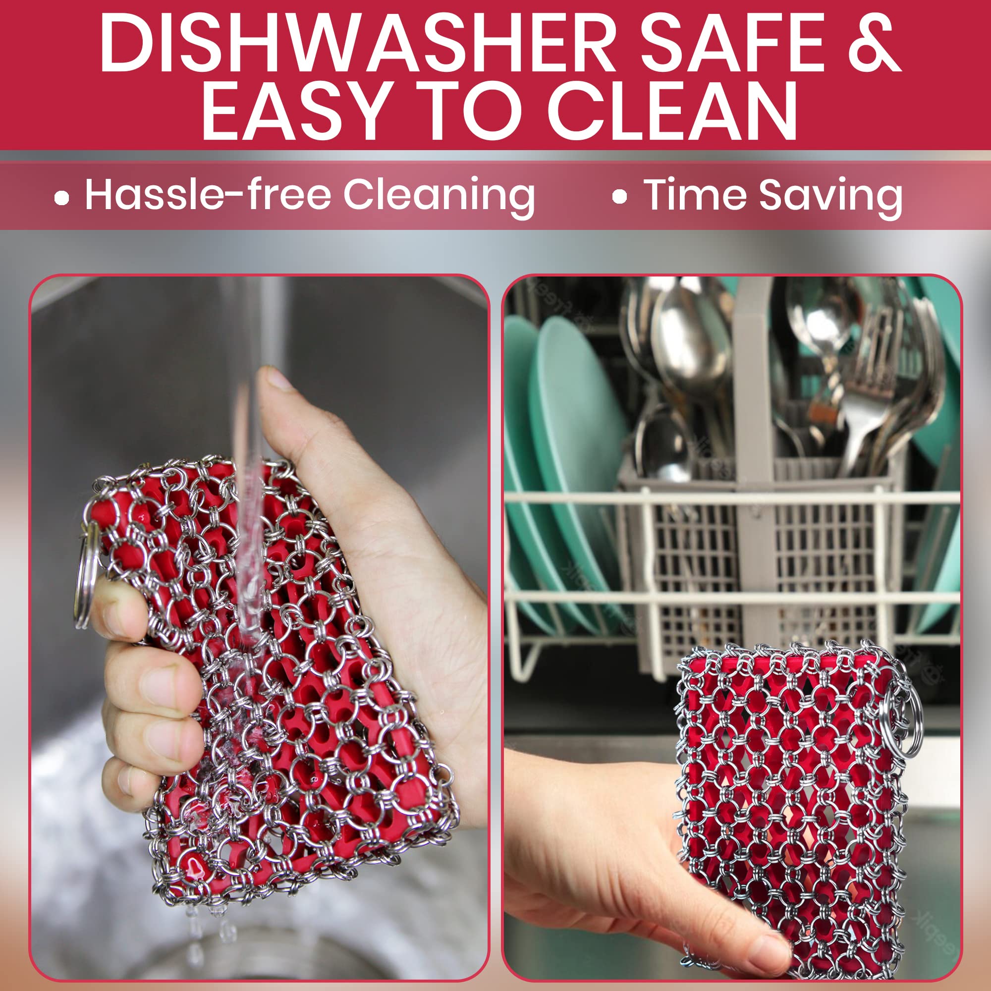 Cast Iron Skillet Pan BabriInta Cast Iron Scrubber - 6 Inch Stainless Steel Chain Mail Scrubber For Cast Iron Pans Cleaner Chainmail Scrubber For Skillet, Wok, Pot, Dutch Ovens Pan Scrubbers