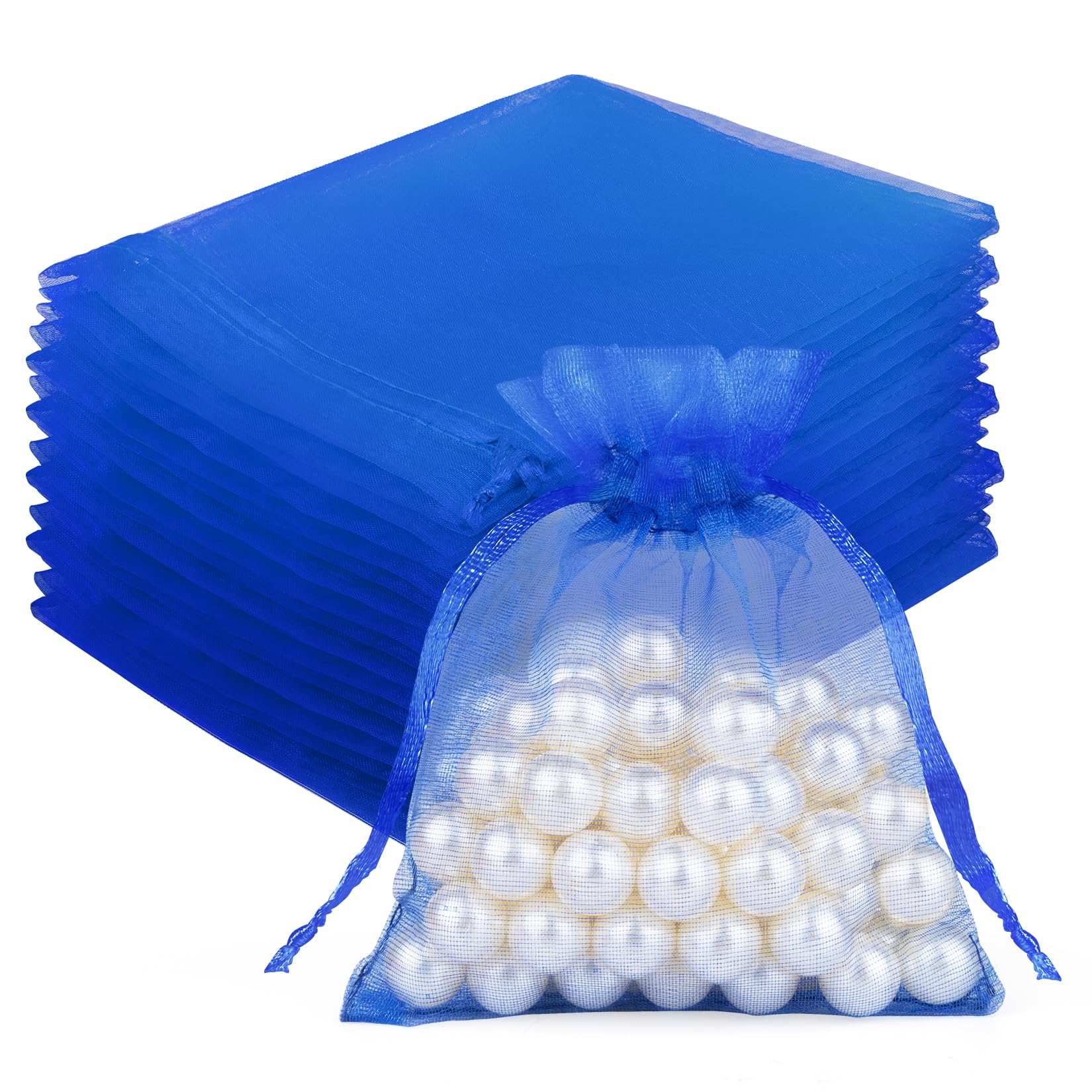 50 Pcs Organza Bags 3x4, Royal Blue Small Mesh Gift Bags Drawstring