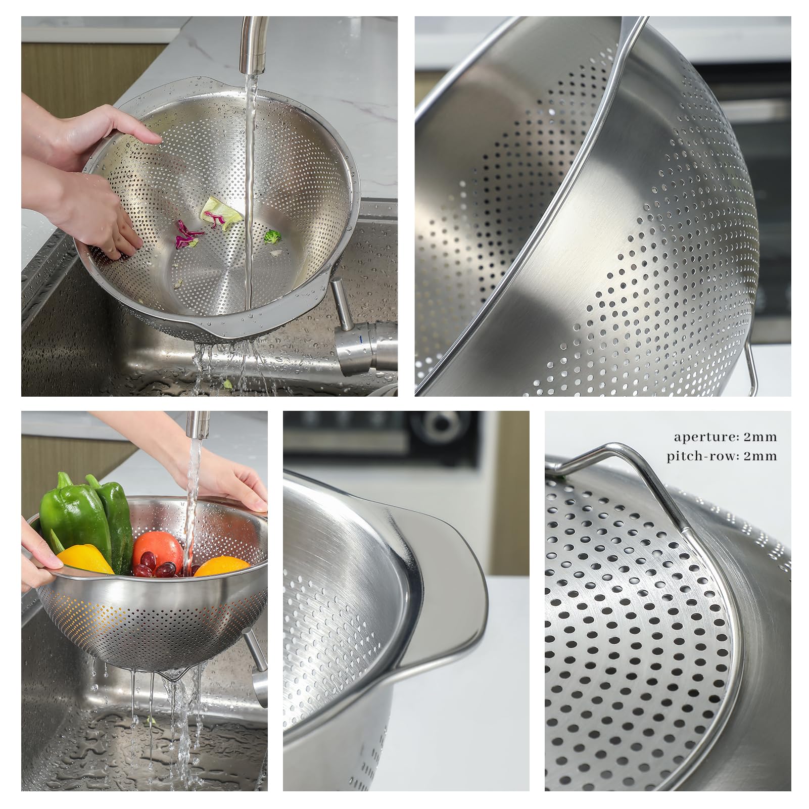 Mikrowellsieb aus 18/8 Edelstahl, 3,5 l, großes Fassungsvermögen, mit Griff, Küchensieb, Korb zum Waschen von Gemüse, Obst, Reis und Nudeln (Primärfarbe, 3,5 QT)