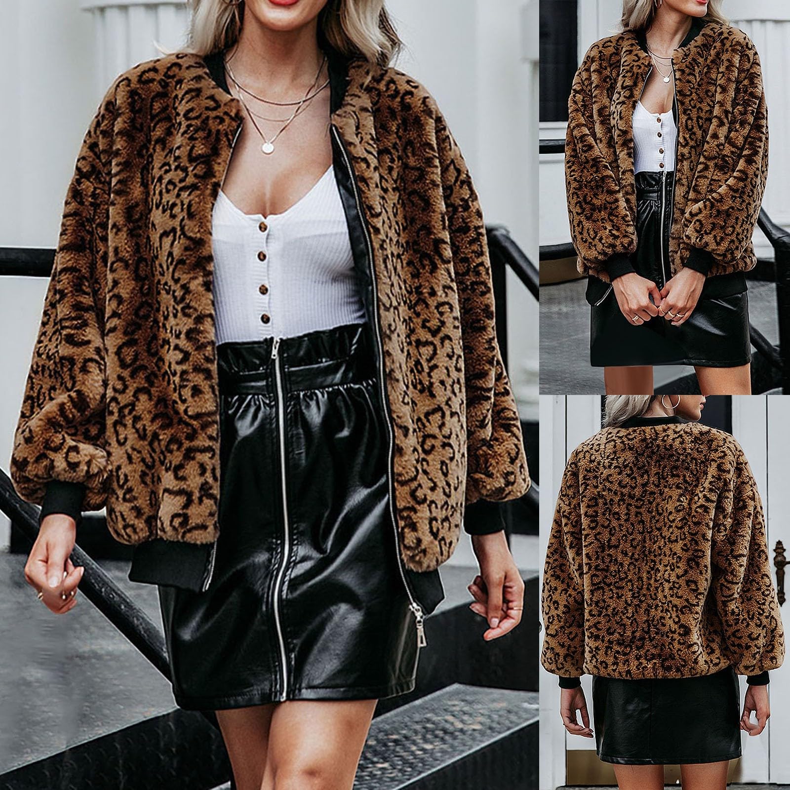 Chaqueta Mujer Invierno Abrigos De Cazadora Forro Polar，Chaqueta Mujer Forro Polar Estampado Leopardo Manga Larga Abrigo Gruesa