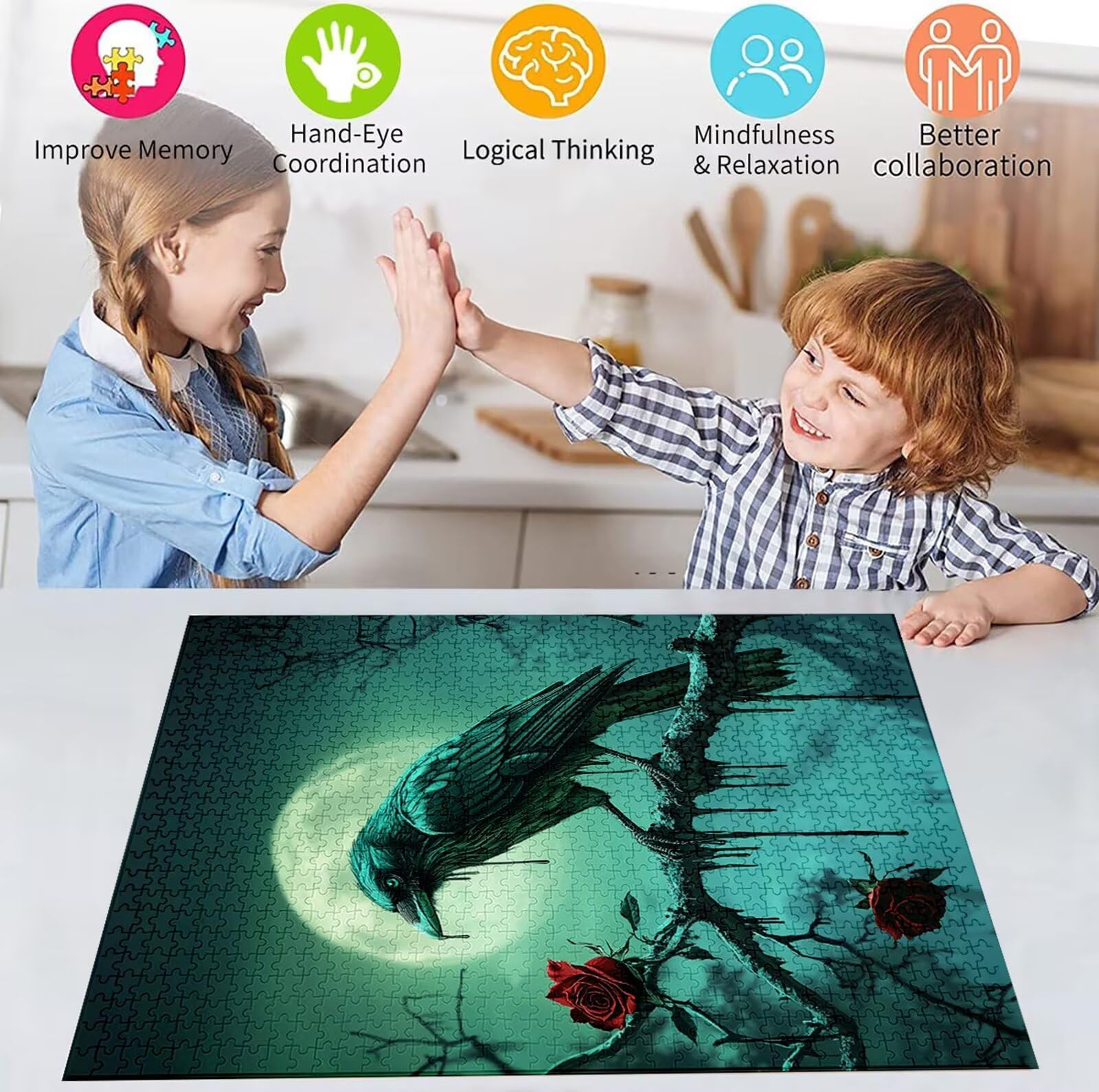 Puzzle 2000 Pezzi, 3 4 5 Anni Puzzle Rosa 6 7 8 Anni Giochi Educativi Sostenibili Con Motivi Per Adulti Da Gioco in Legno Di Alta Qualità Jigsaw Corvo per Gioco Familiare, 2026 Regalo Natale H-4451