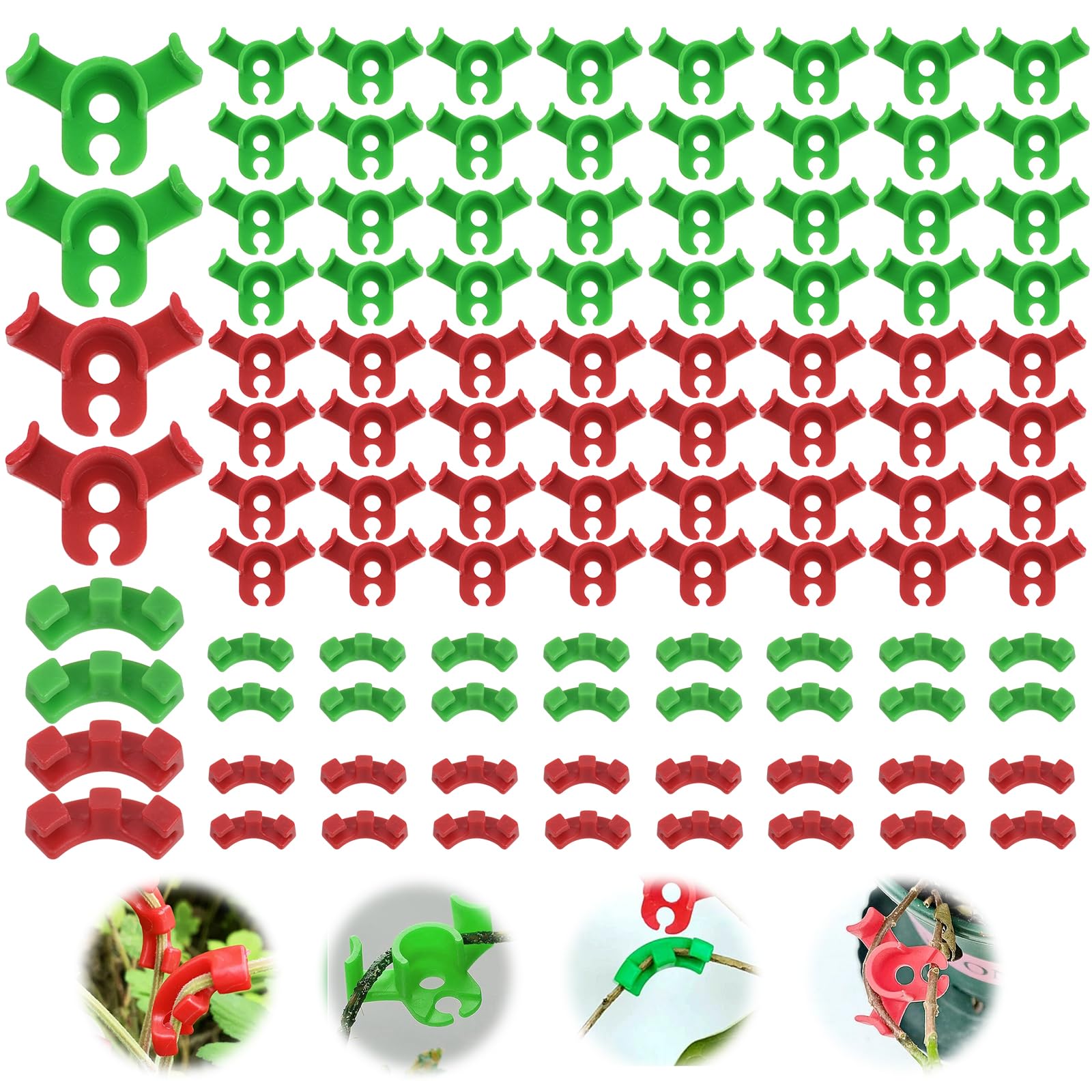 ZephyrCraft 100 Stück Pflanzenbieger Clips, 90 Grad Low Stress Training für Kletterpflanzen, je 30 große + 20 kleine in Rot & Grün, Wiederverwendbare Pflanzenclips