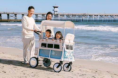 Miniatura 2 de Cochecito tipo vagón doble WONDERFOLD Volkswagen (2 plazas) - Cochecito vagón plegable con parachoques clásico VW, faros y ruedas retro todoterreno