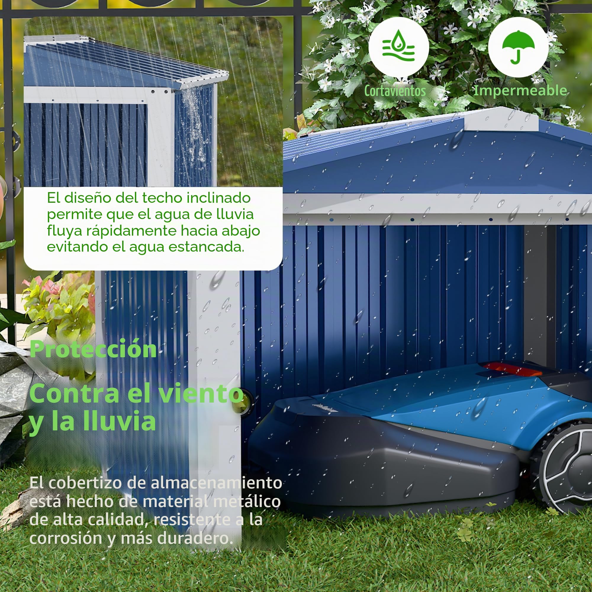SUPEER Garaje de metal para robot cortacésped con tejado, altura 62 cm x ancho 90,5 cm x diámetro 88,8 cm, cobertizo de metal para robot cortacésped, toldo para robots molineros, habitaciones para