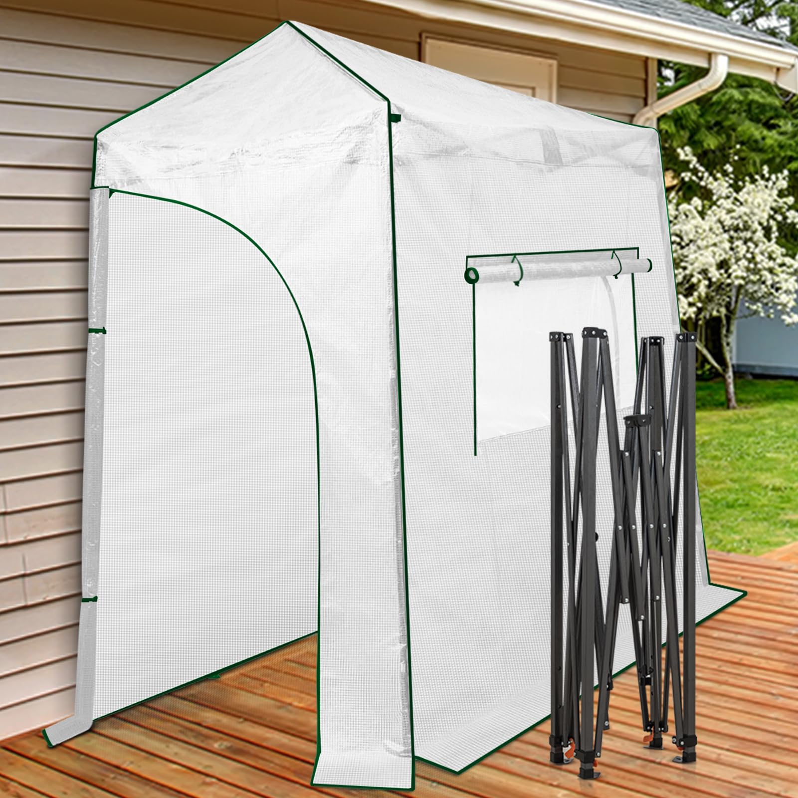 EAGLE PEAK 9x4 Easy Setup Pop Up Greenhouse, Lean-to Design, Clear/White