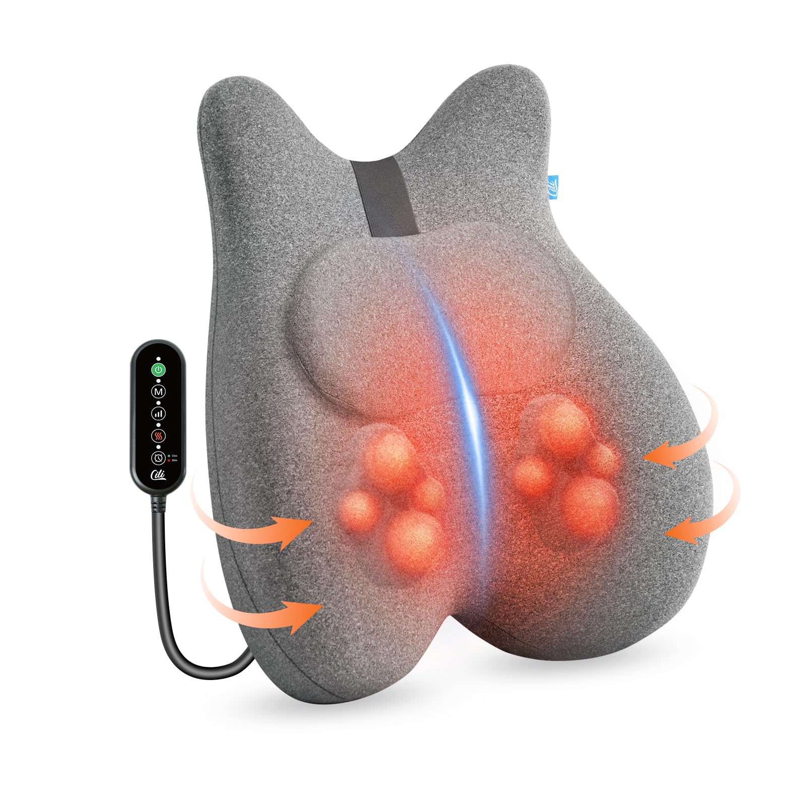 Almohada de apoyo lumbar con calefacción para silla de oficina, almohada lumbar de espuma viscoelástica con 4 cabezales de masaje Shiatsu, cojín de apoyo lumbar con calefacción de grafeno