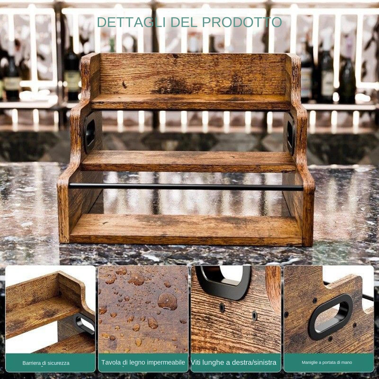 Mensola Espositiva Per Bottiglie Da Bar 3 Ripiani Vintage In Legno | Mensola Per Whiskey Da Bar Cosmetici Per Appassionati Di Bar, Proprietari Casa, Abitanti Appartamenti, Collezionisti