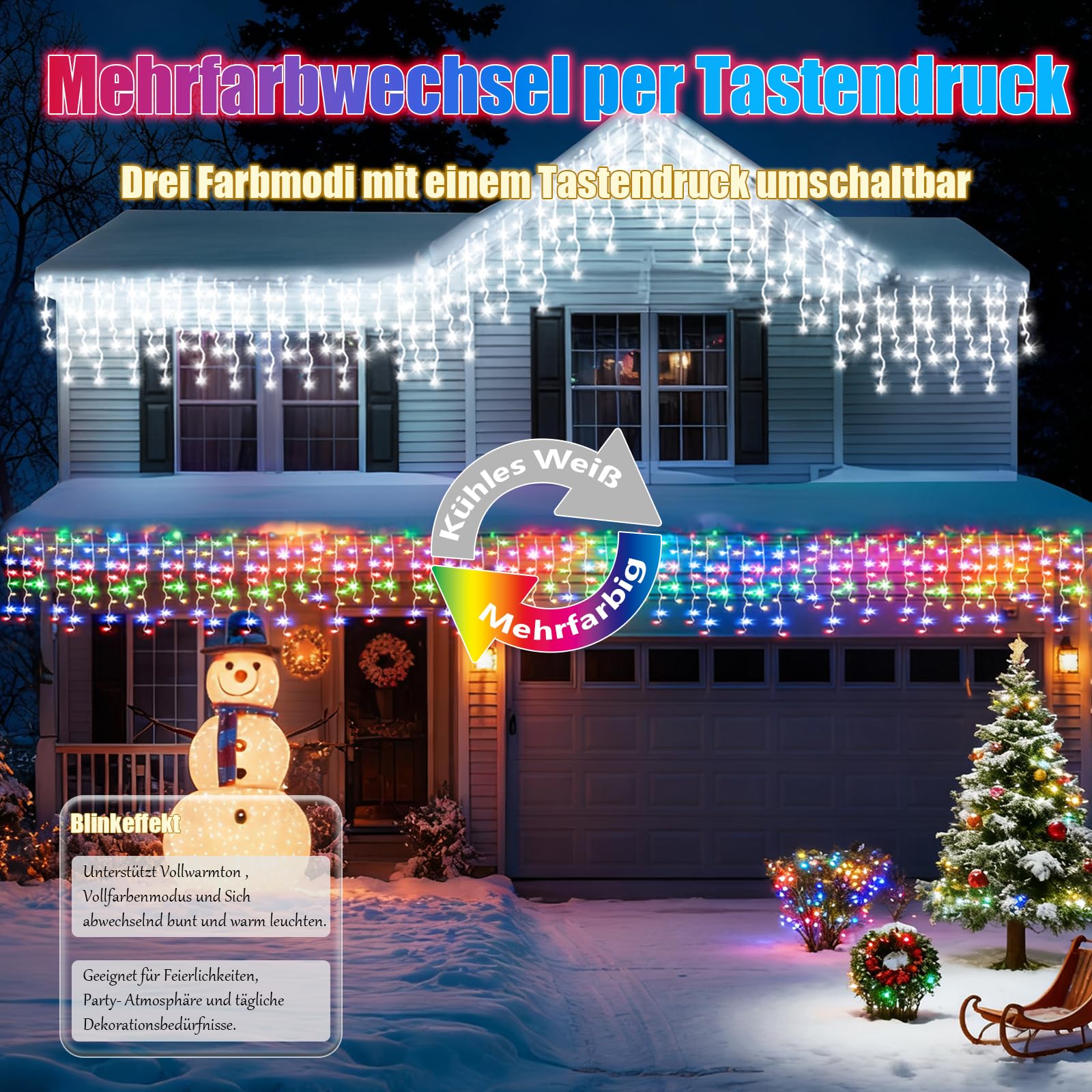 800LED Eisregen Lichterkette, 25+5M Erweiterbar Weihnachtsbeleuchtung Lichtervorhang mit IP65 Wasserdicht, 8 Modi Stecker, Timer, Memory-Funktion für Innen Außen Weihnachten Deko Dach Balkon