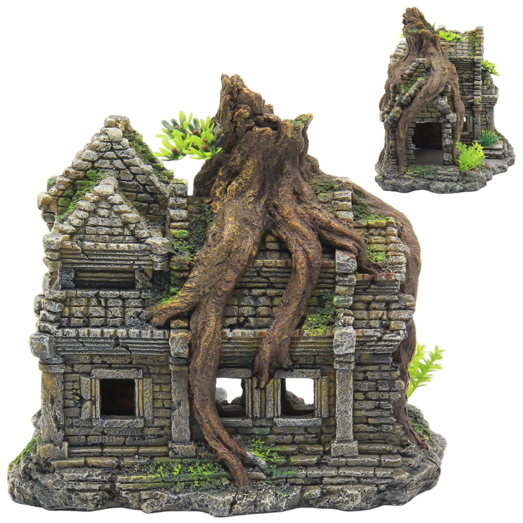 Decorazione per acquario di grandi dimensioni, ornamento realistico per acquario con castello ad arbusto con grotta, decorazioni in resina dipinte a mano per nascondere e giocare i gamberetti Betta