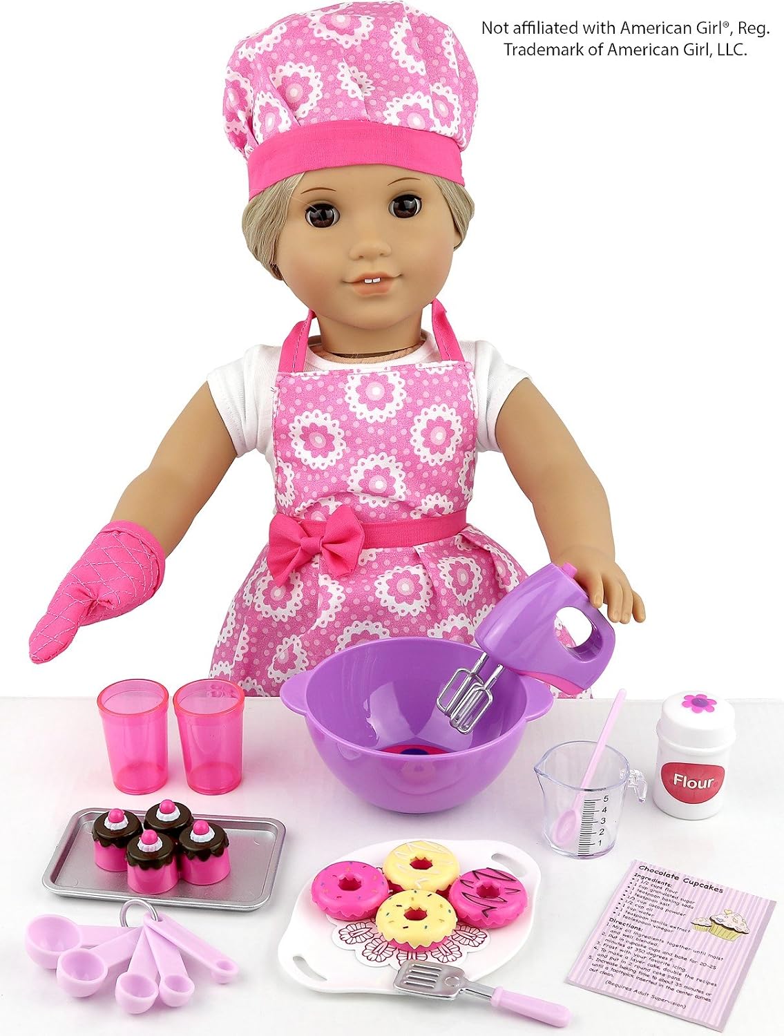 Click N' Play Doll Baking Set with Apron and Baking Utensil Accessories, Perfect for 18 inch Dolls