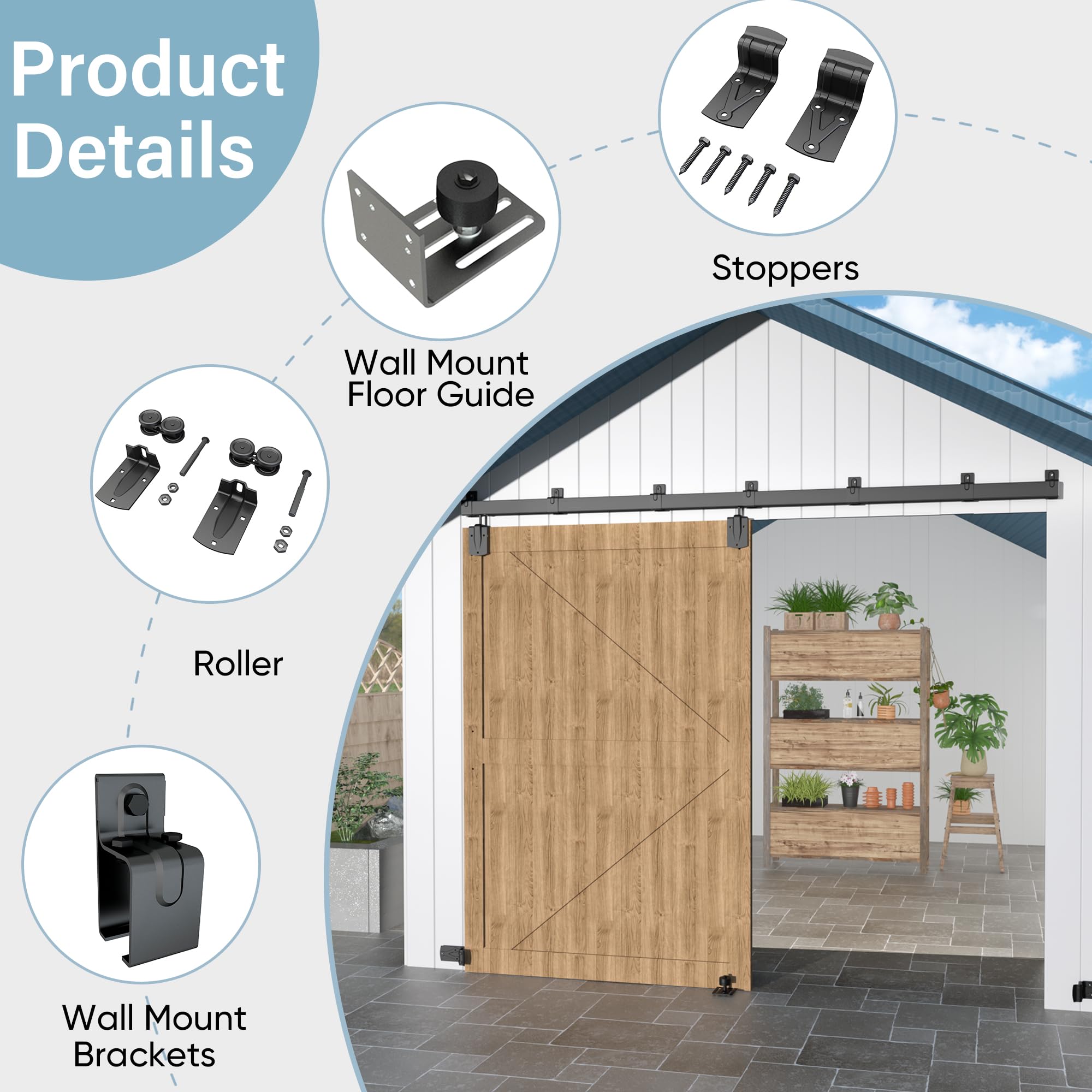 12FT Heavy Duty Exterior Barn Door Hardware Kit for 1 Door, Black — Amazon image 4